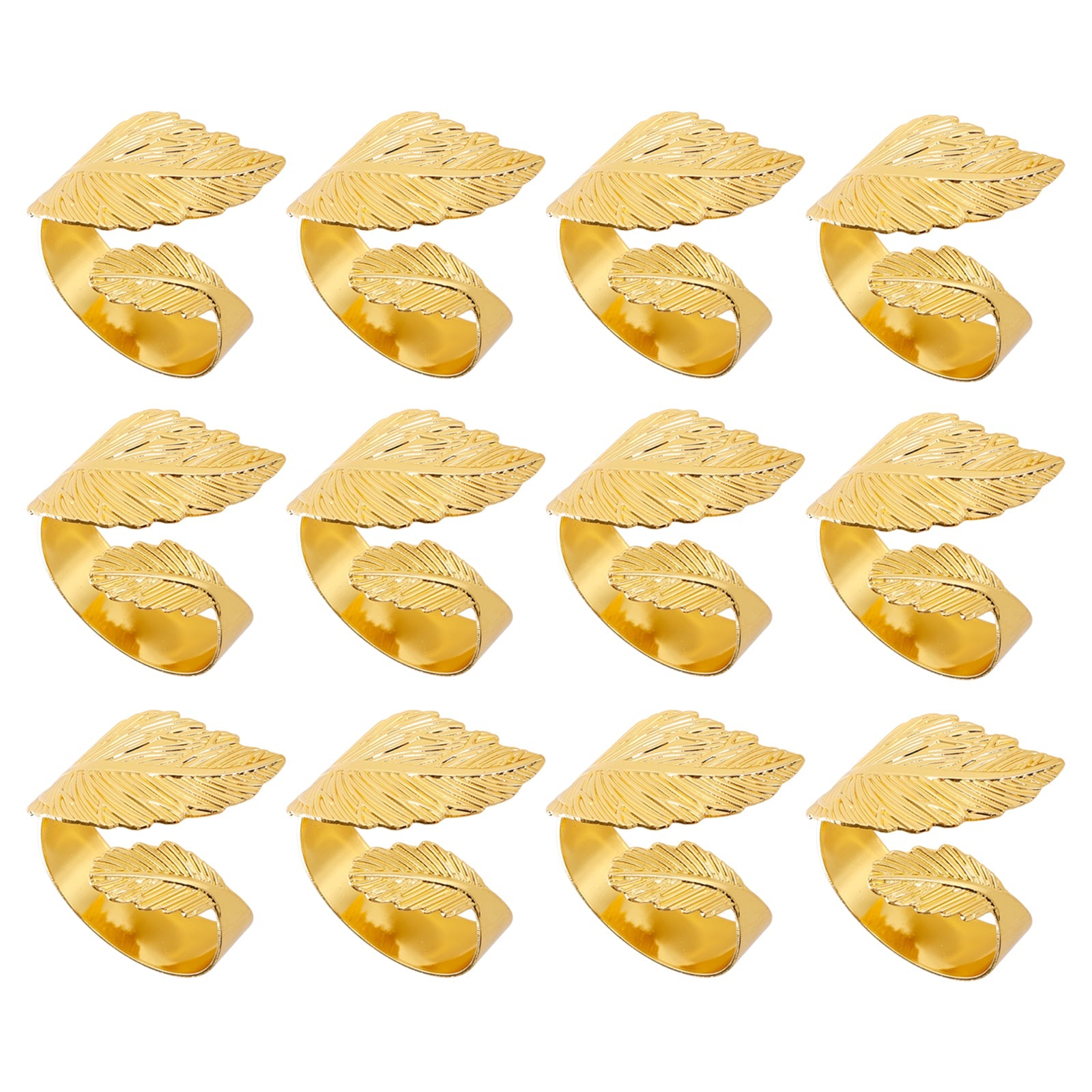12PCS Napkin Rings Leaf Napkin Holder Adornmen Alloy Golden