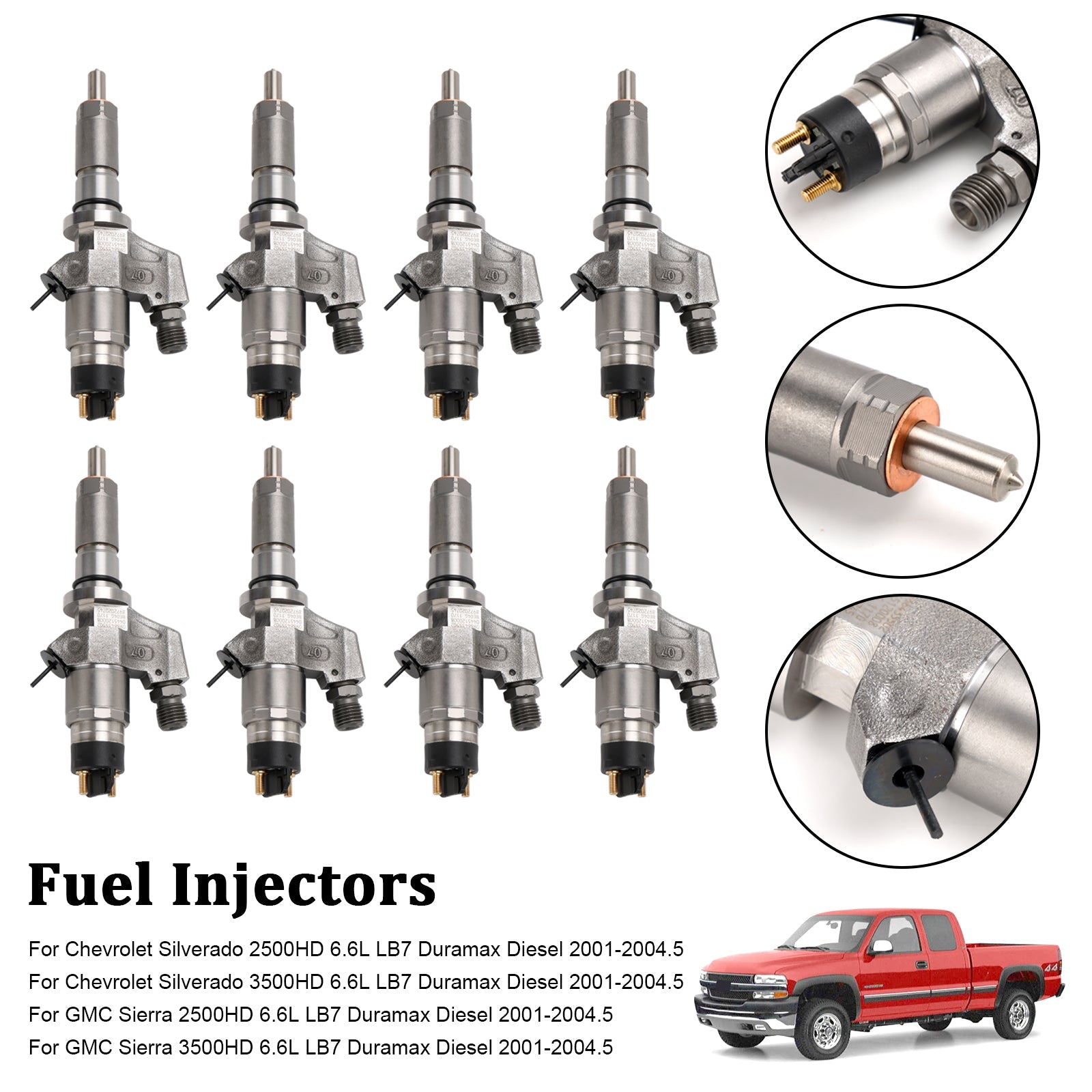 8PCS Fuel Injectors for Chevrolet Silverado 2500HD 3500HD 6.6L LB7 Duramax Diesel 2001-2004.5,for GMC Sierra 2500HD 3500HD 6.6L LB7 Duramax Diesel 2001-2004.5