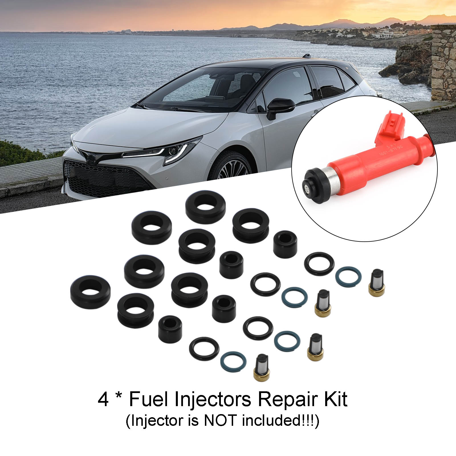 4PCS 연료 분사기 수리 씰 키트 1001-87F90 Toyota Corolla 1.8L에 적합 Lotus에 적합