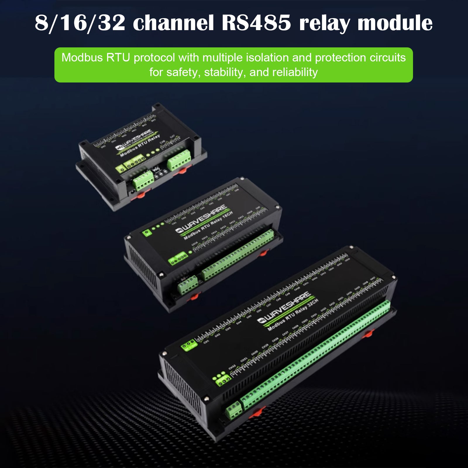 Waveshare Modbus RTU 16-kanaals Relais Module – RS485 – Met Isolatiebeveiliging – Voor Industriële Besturing & Smart Home