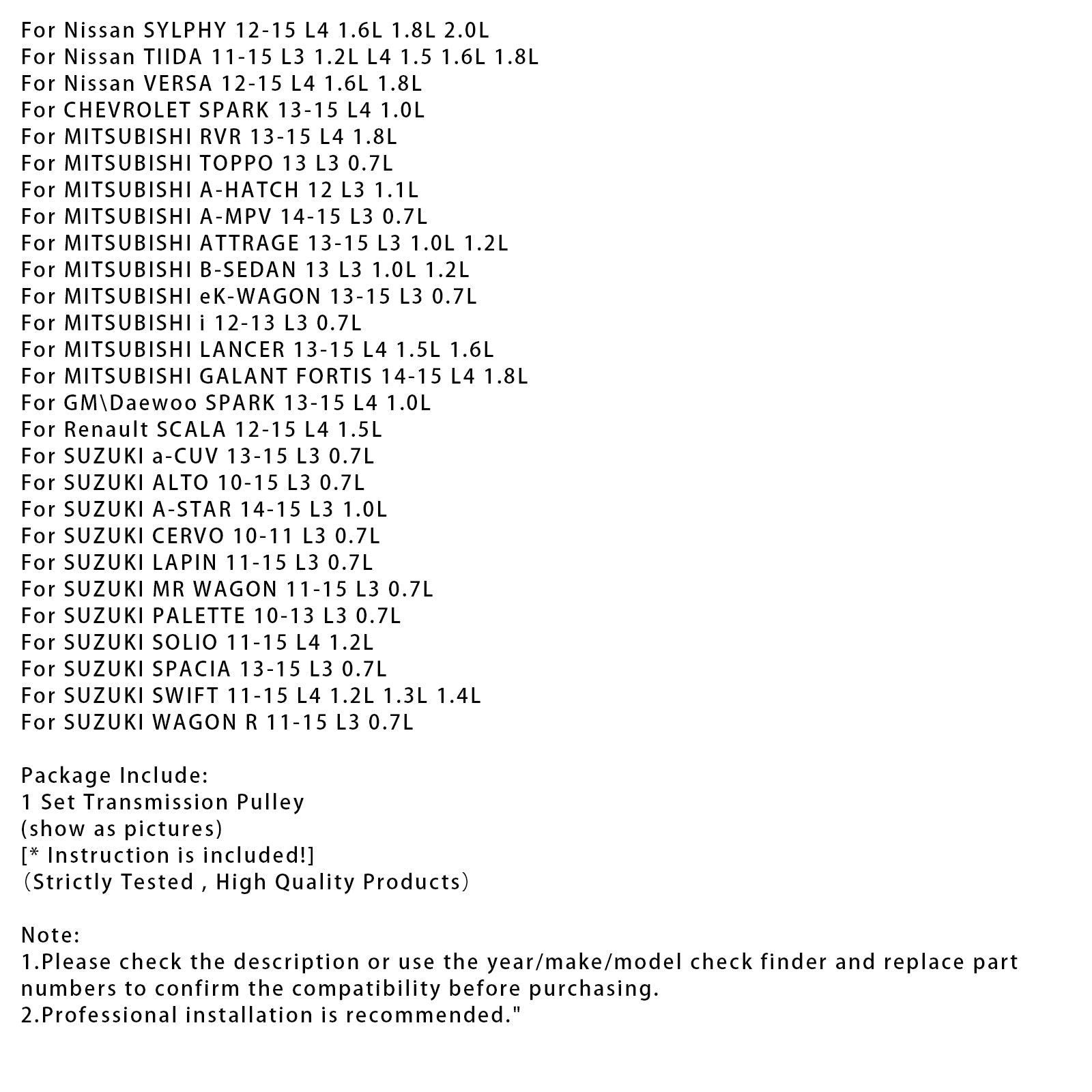 2013-2015 Nissan PULSAR L4 1.6L Transmission Pulley Set W/ Belt Chain 30 Teeth JF015E RE0F11A