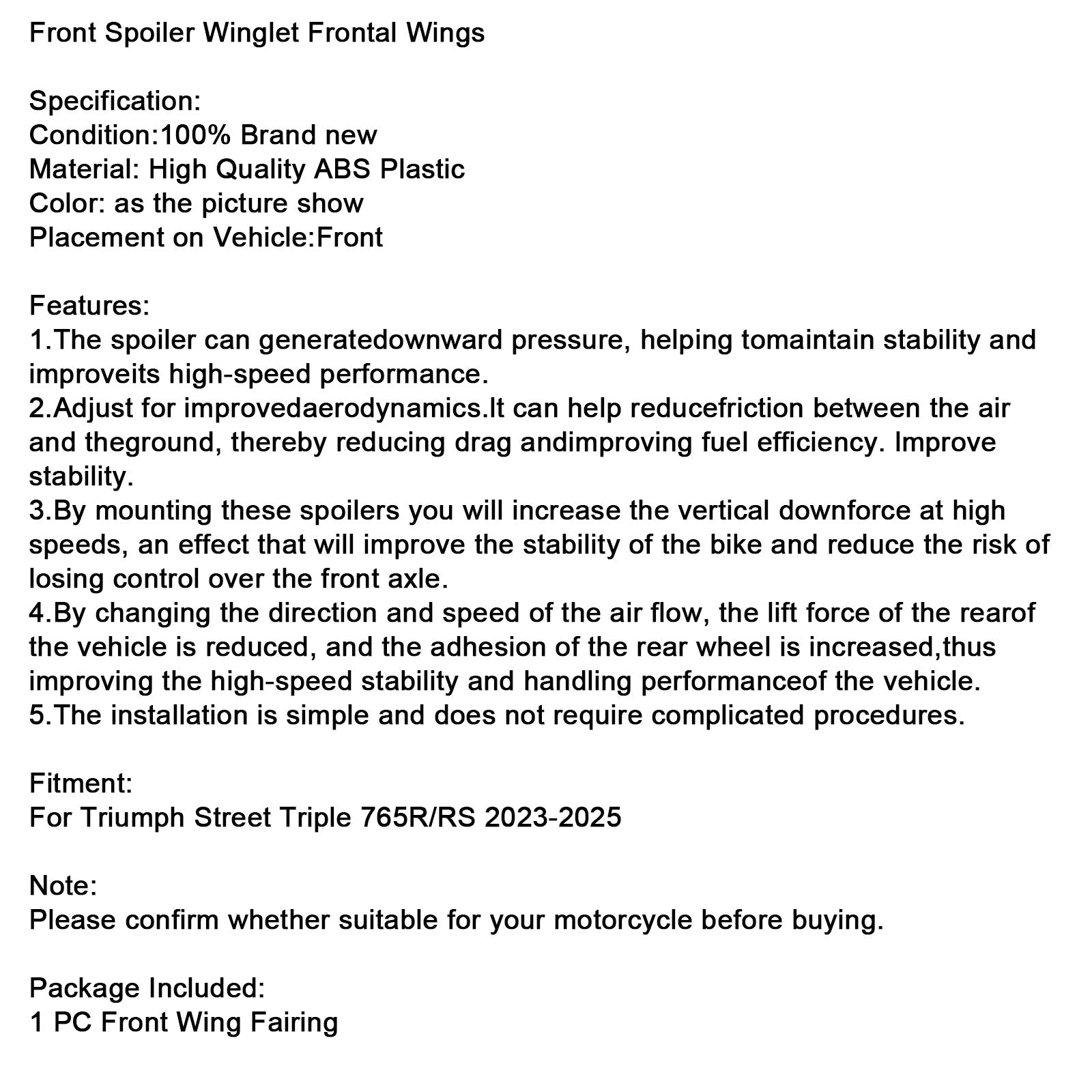 2023-2025 Street Triple 765R/RS Front Spoiler Winglet Frontal Wings