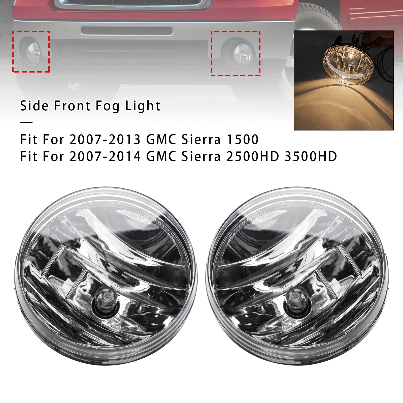 2007-2013 GMC Sierra 1500 Pair Front Fog Lights Lamps With Bulbs