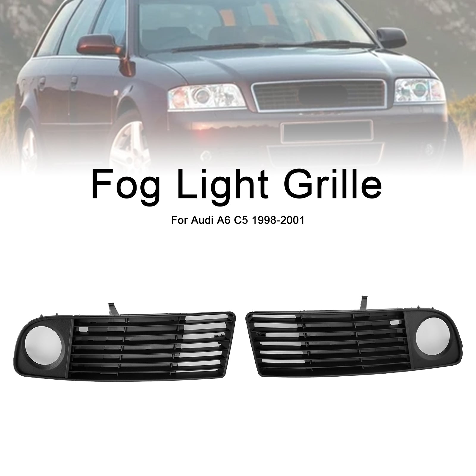 1998-2001 Audi A6 C5 2PCS Front Lower Bumper Fog Light Cover Grille
