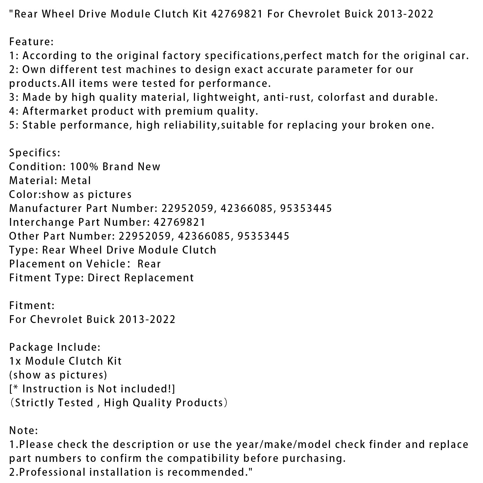 2013-2022 Chevrolet Buick Rear Wheel Drive Module Clutch Kit 42769821