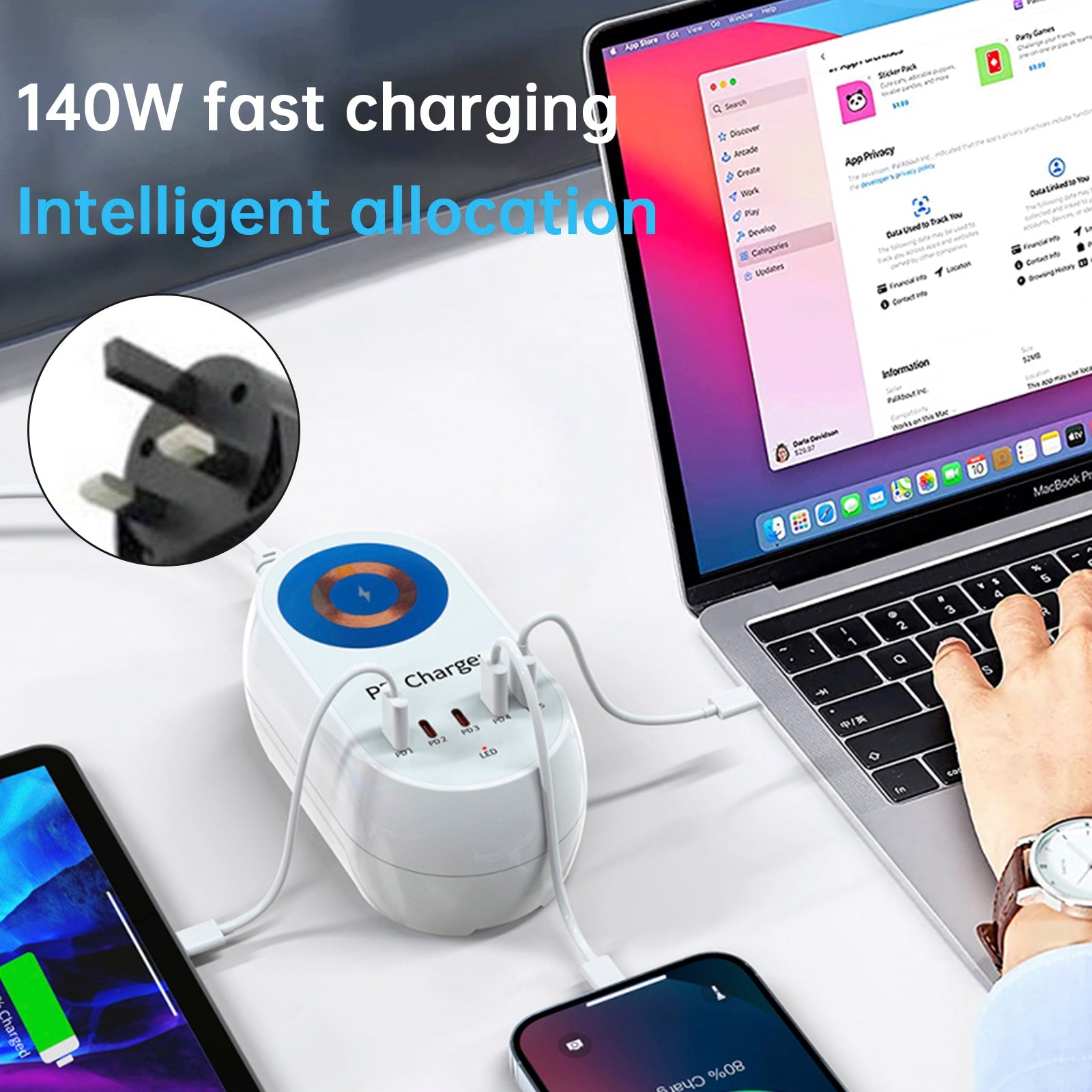 140W Charger Magnetic Wireless Fast Charging PD100W Laptop Mobile Phone Charger
