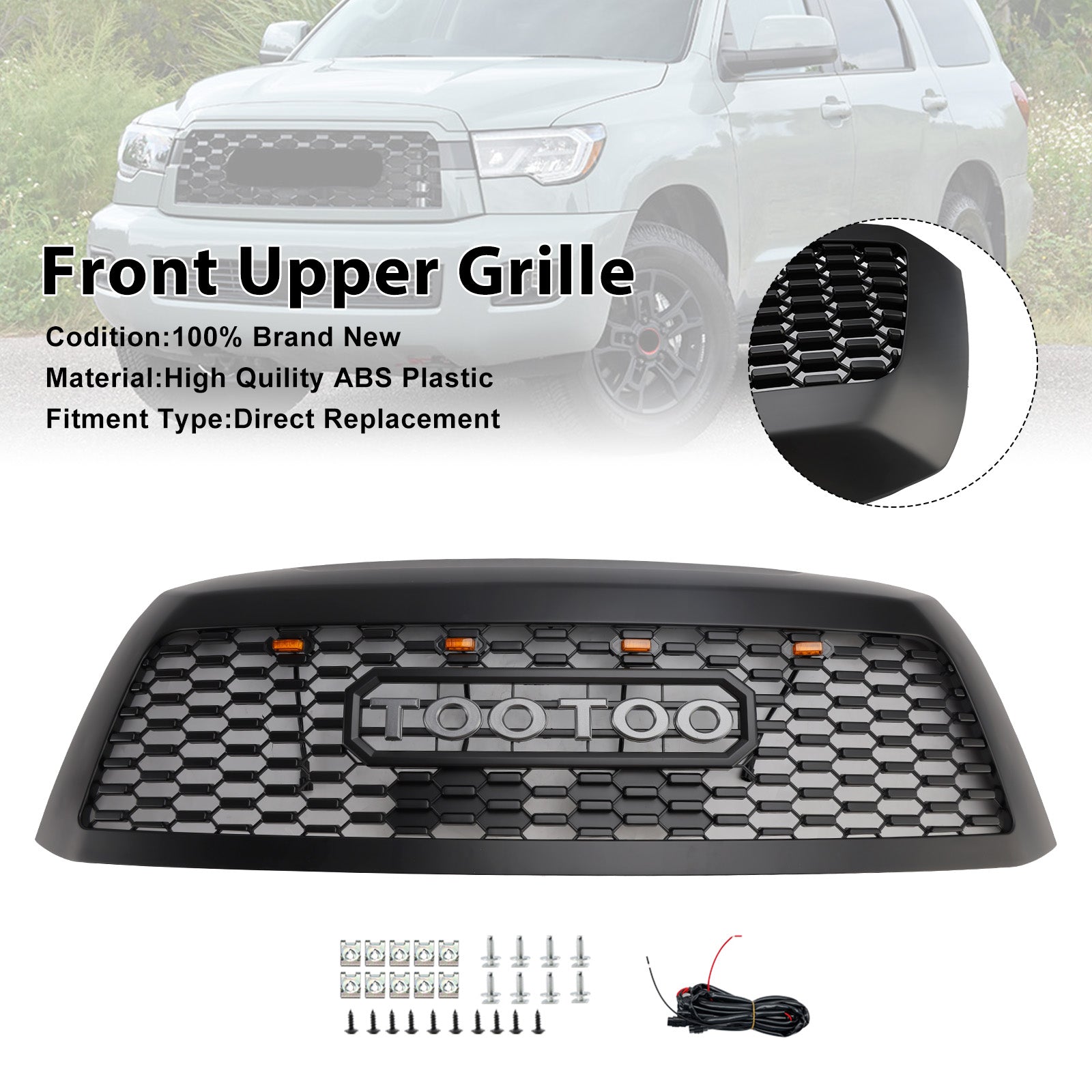 2008-2018 Toyota Sequoia With Led Matte Black Front Bumper Grill Grille