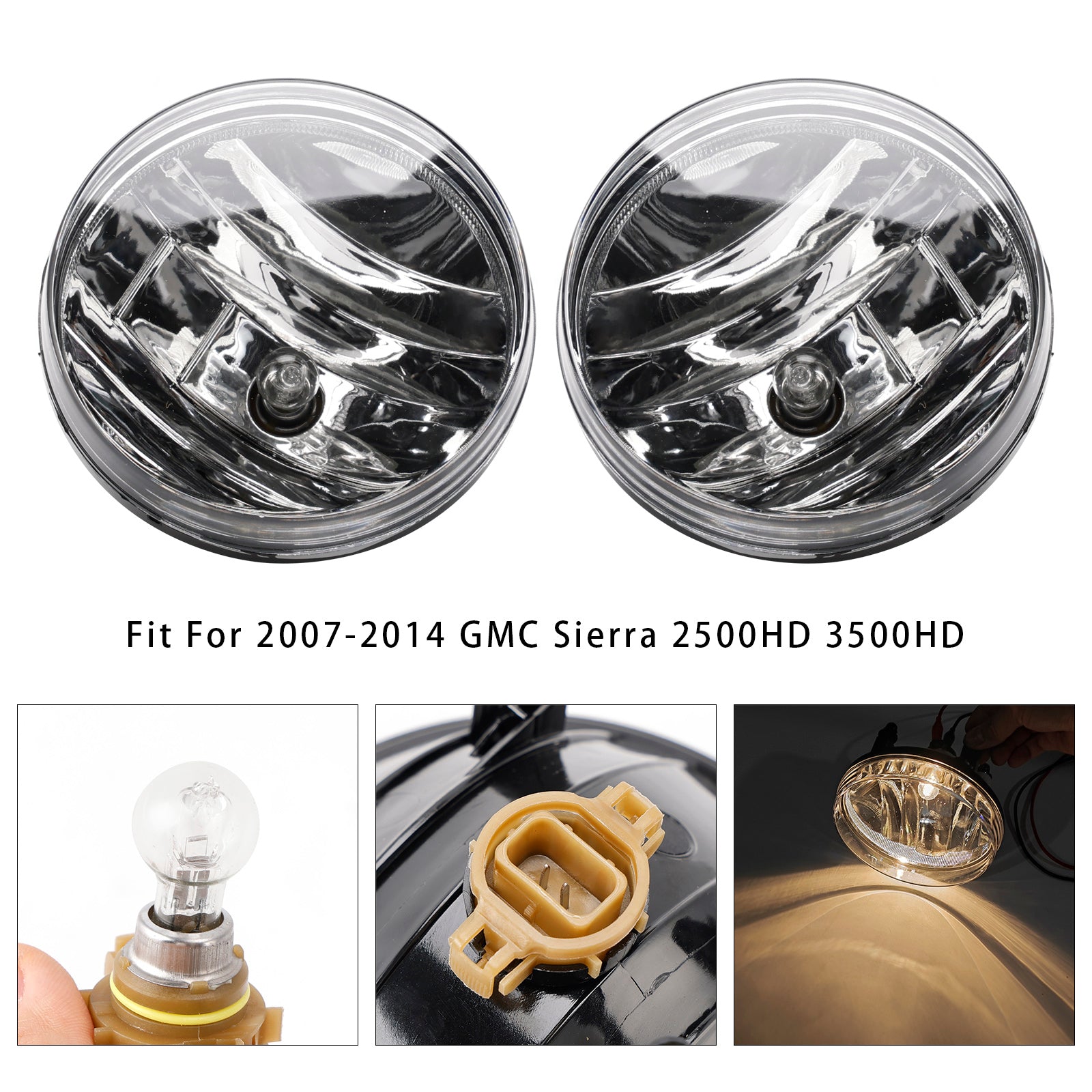 2007-2013 GMC Sierra 1500 Pair Front Fog Lights Lamps With Bulbs