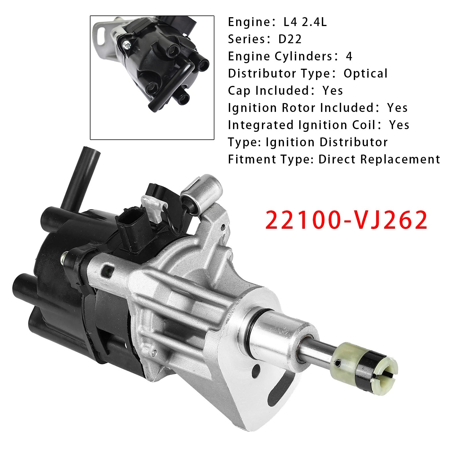 1999 Up Nissan D22 Navara L4 2.4L KA24DE Ignition Distributor 22100-VJ262