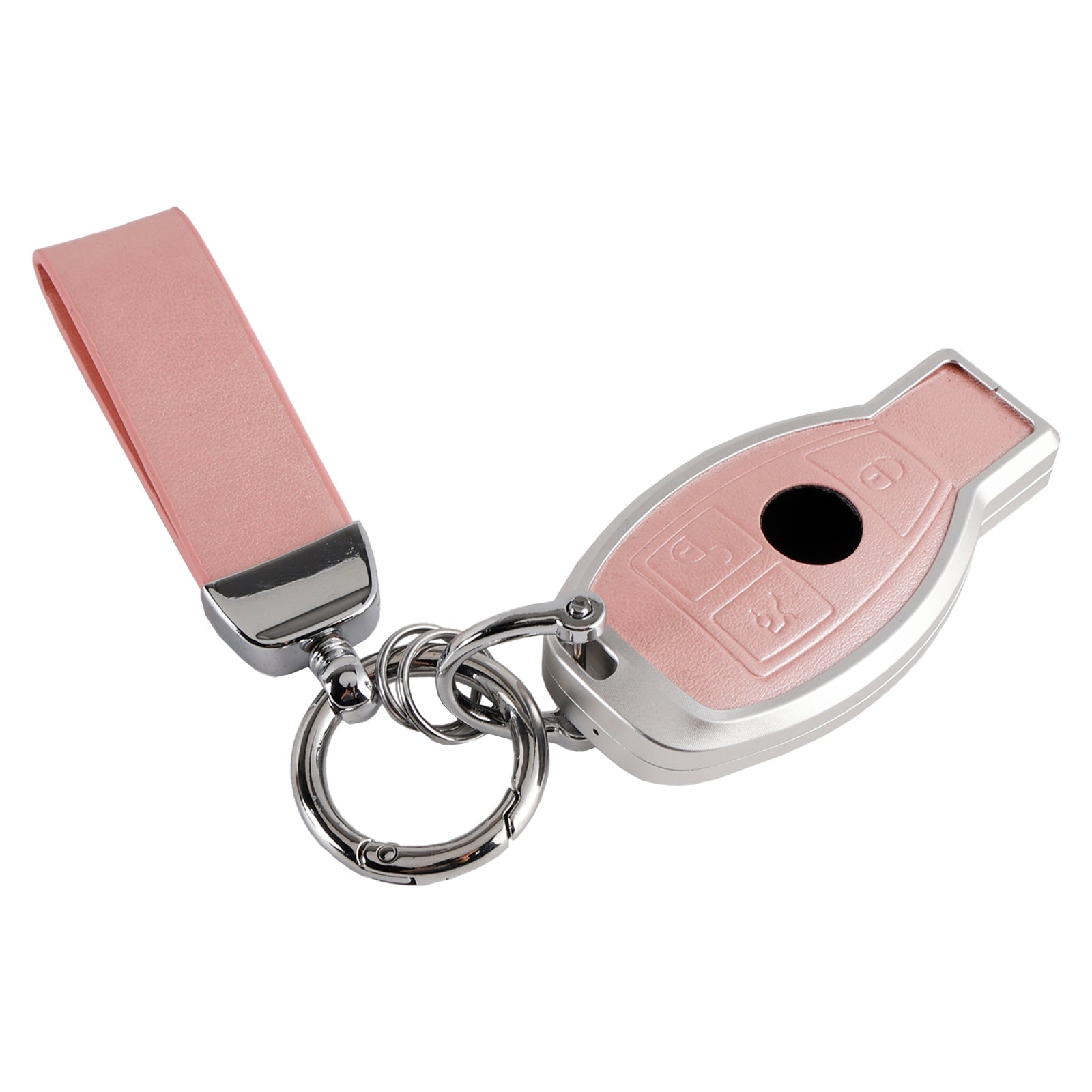 Benz GLC GLK CLS Leather Alloy Aluminum TPU Car Key Pink Case Cover