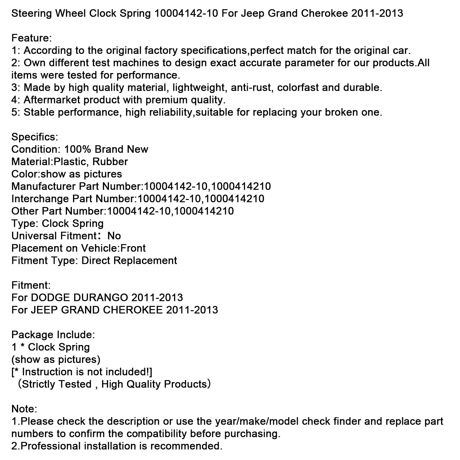 2011-2013  Jeep Grand Cherokee Steering Wheel Clock Spring 10004142-10