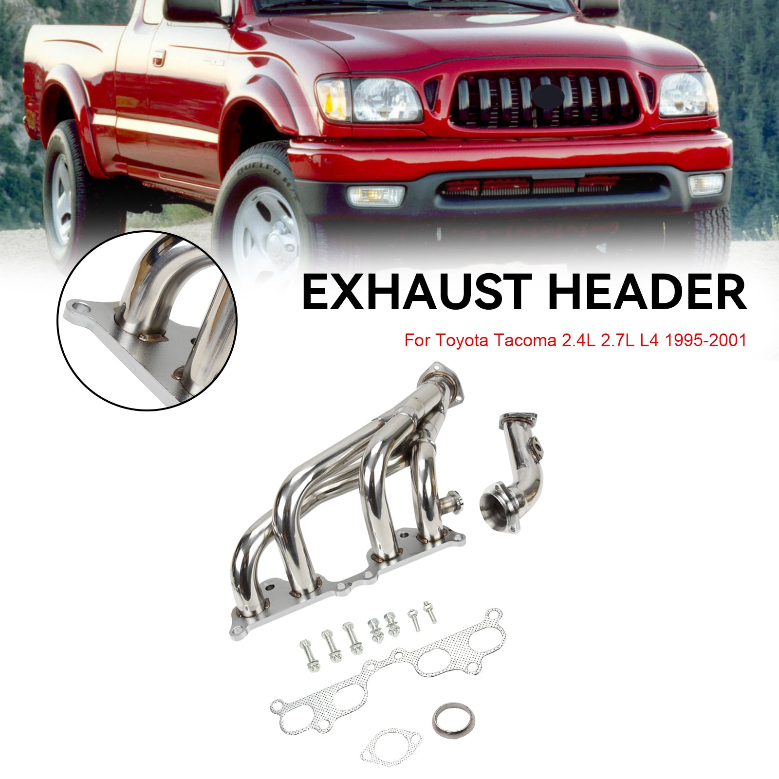 Stainless Steel Manifold Header Fit Toyota Tacoma 2.4L 2.7L L4 1995-2001