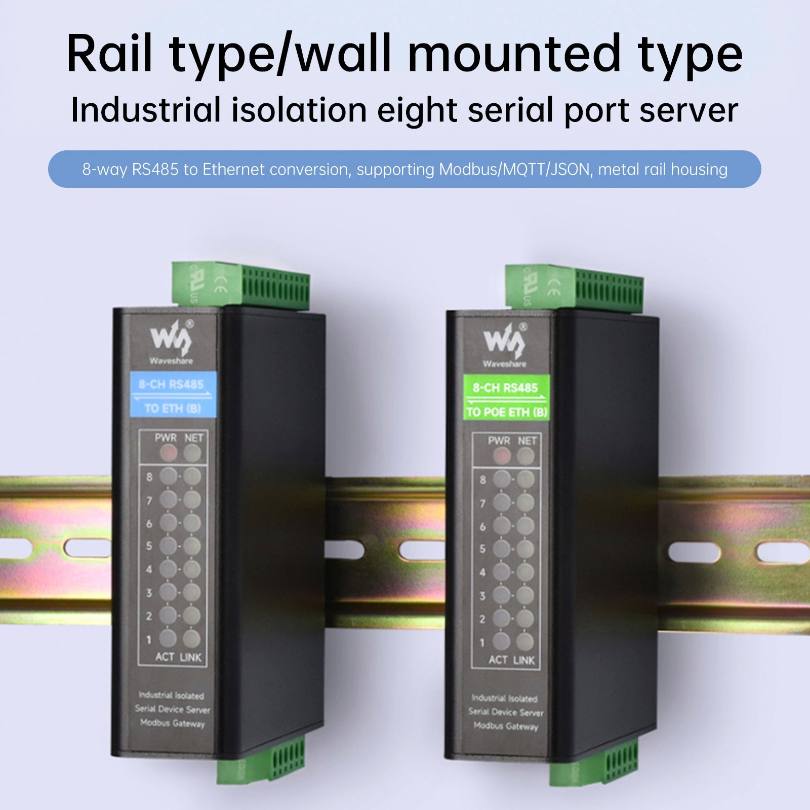 Industrial Isolated Serial Port Module Eight-Way RS485 to RJ45 Ethernet Gateway
