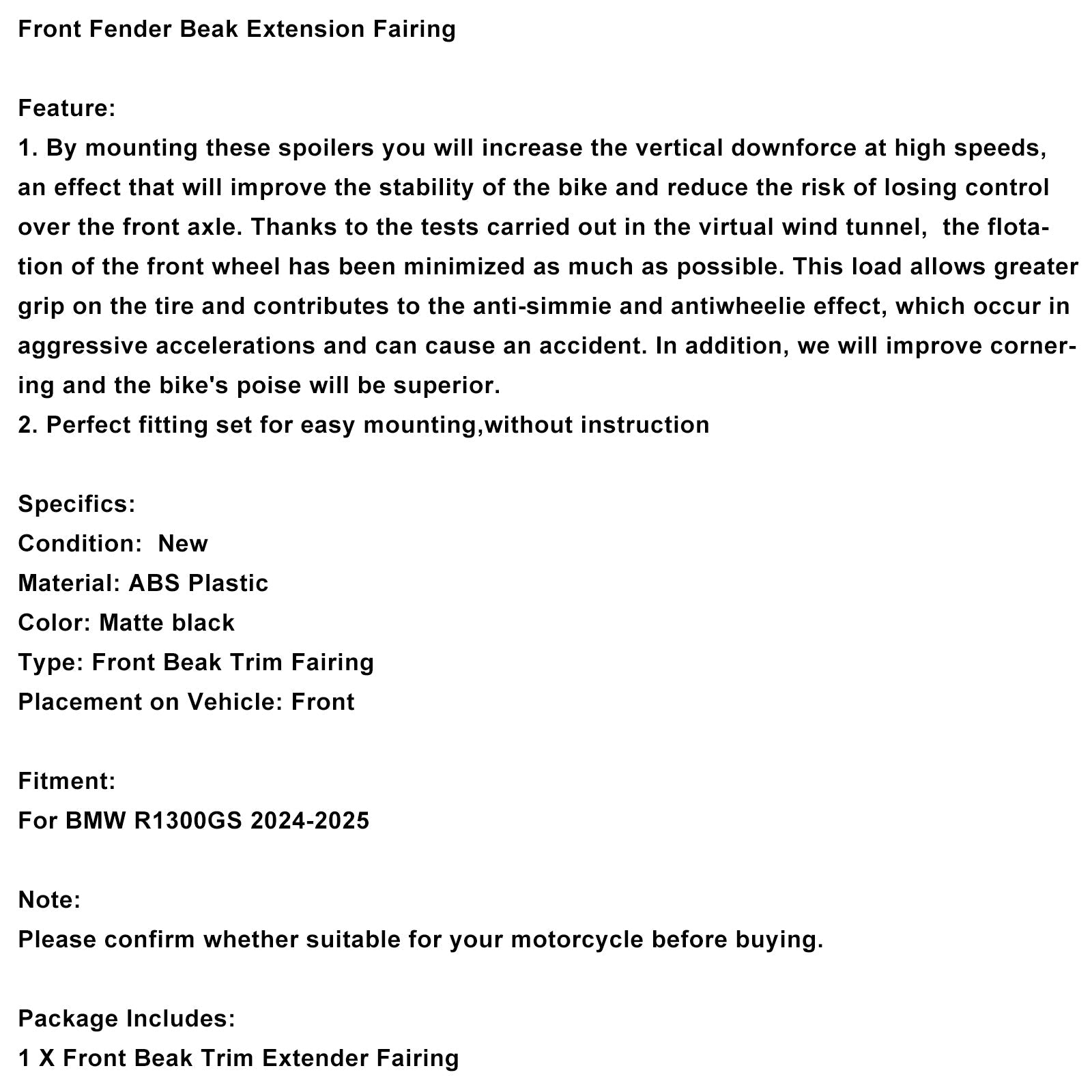 2024-2025 BMW R1300GS Front Fender Beak Extension Fairing