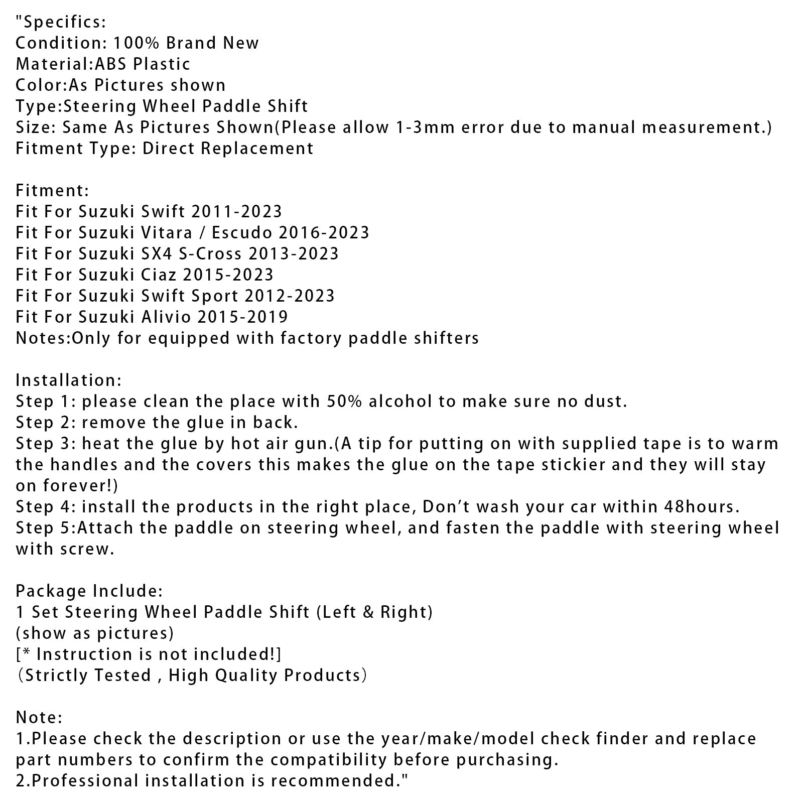 Steering Wheel Paddle Shifter Extension For Suzuki Swift Vitara
