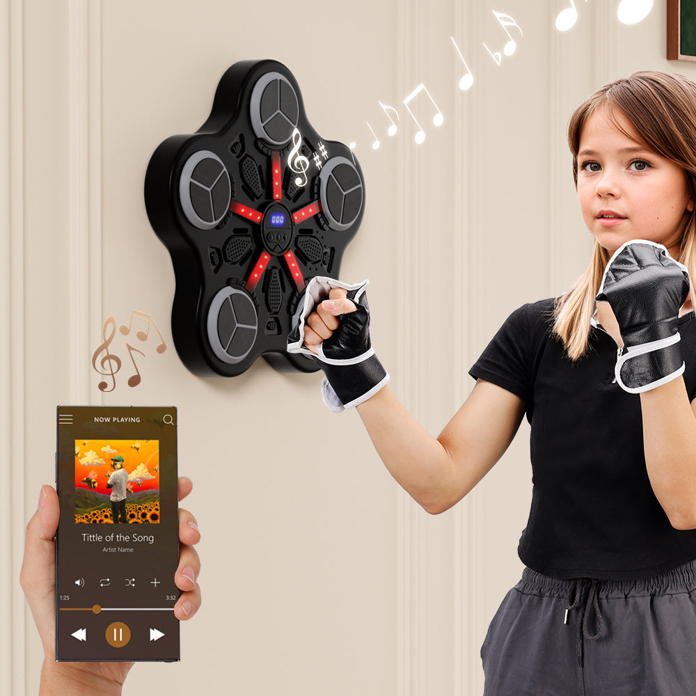 Dual Installation Options & Scoring Function for Home Use Music Boxing Machine for Kids – Wall-Mounted Bluetooth Smart Boxing Trainer with Workout Gloves