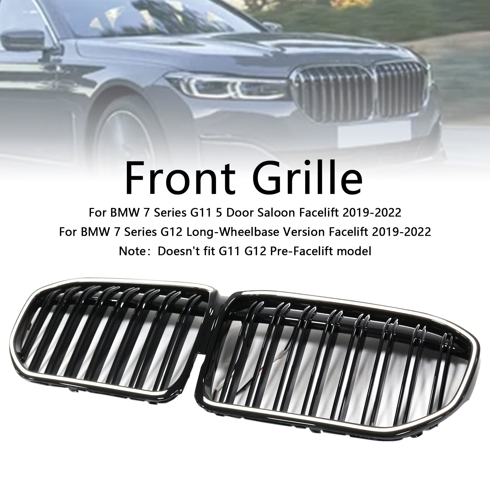 Double Slat Gloss Black Front Grill Grille Fit BMW 7 Series G11 G12 2019-2022