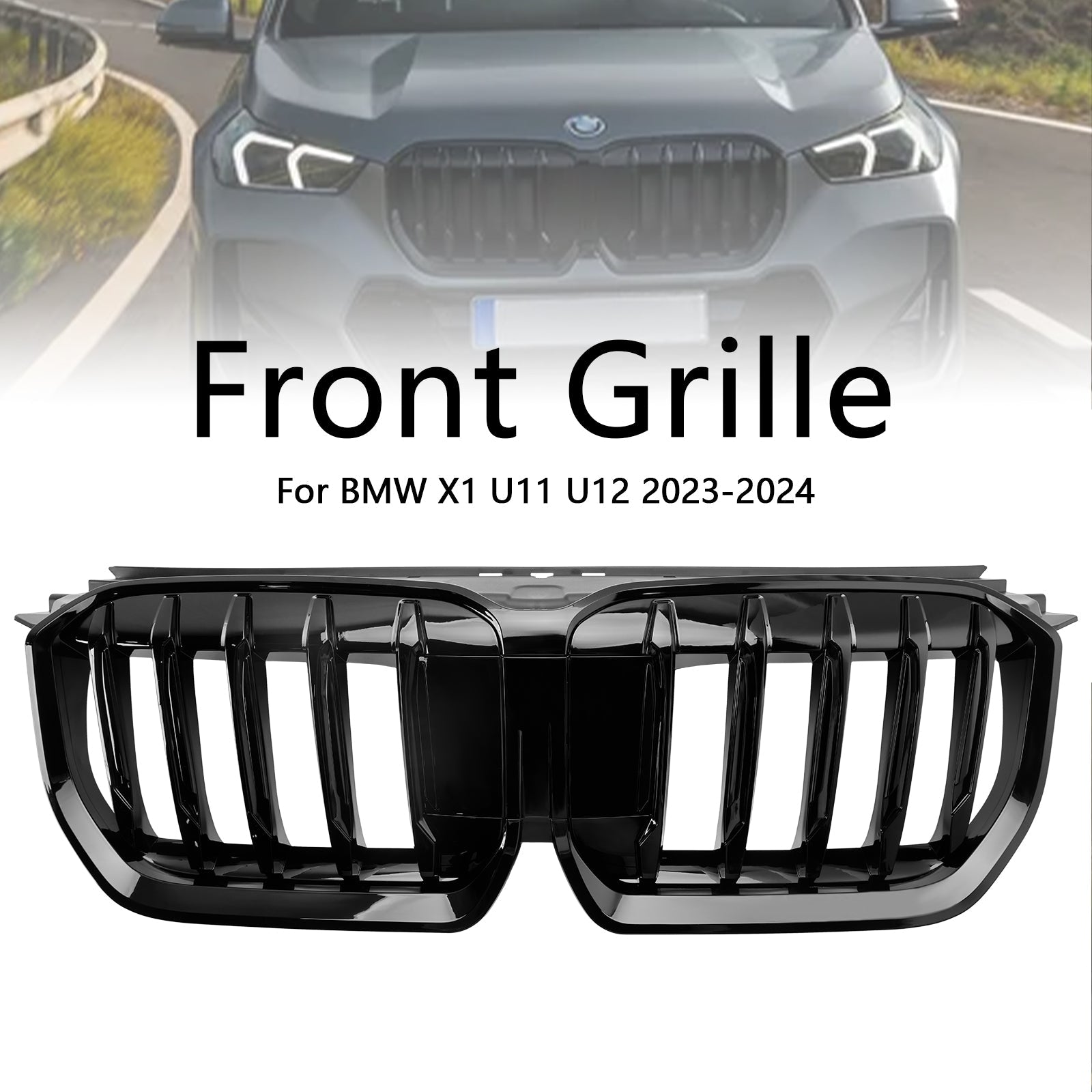 Gloss Black Front Bumper Kidney Grille Grill Fit BMW X1 U11 U12 2023-2024