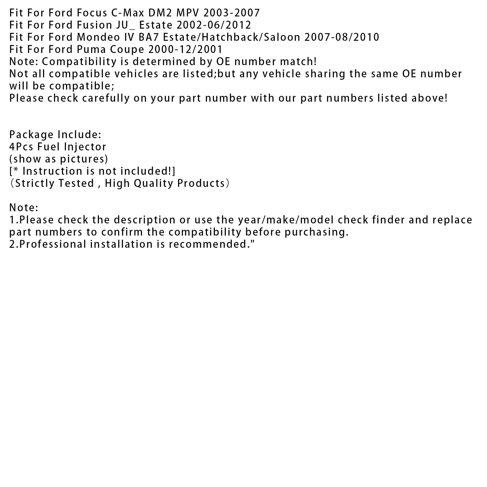 4Pcs Fuel Injector For Ford B C-Max Fiesta Focus Fusion Mondeo Puma 0280158200