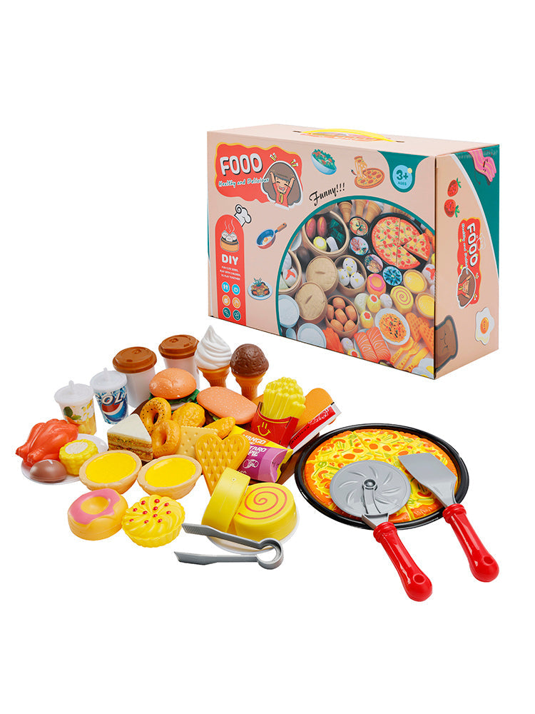 56Pcs Western Kitchen Simulated Food Toys Burger Pizza Children Pretend Toy Set