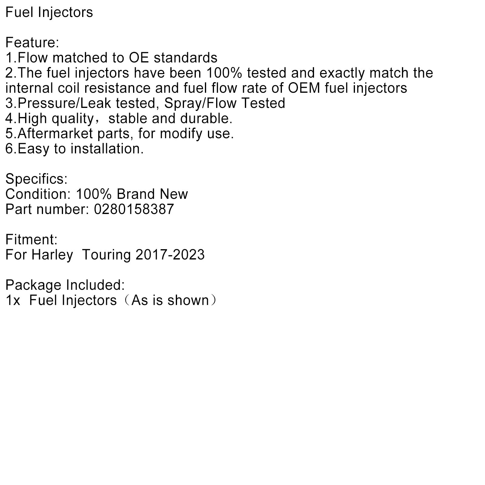 2017-2023 Touring FLHXSE CVO STREET GLIDE Fuel Injectors 0280158387