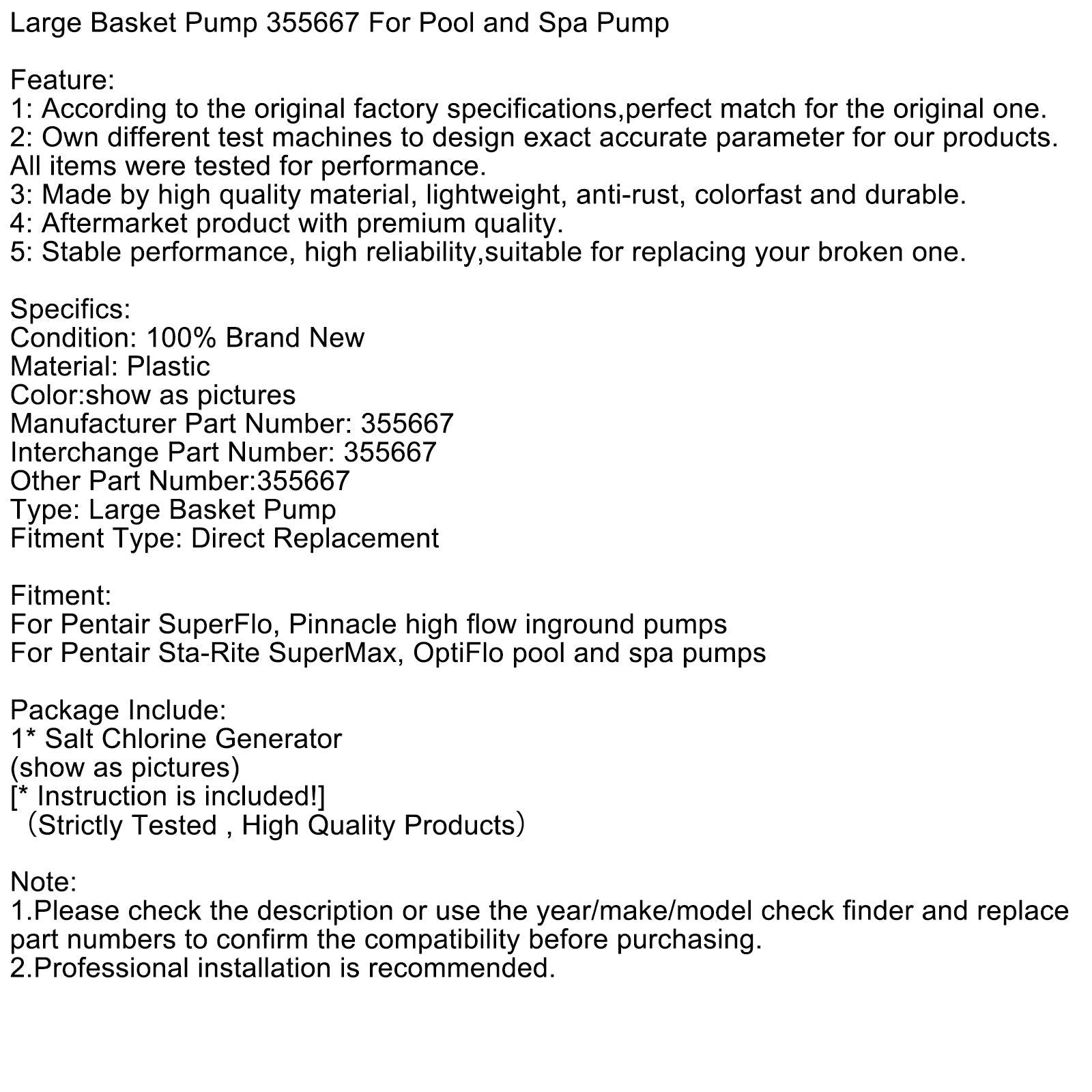 Large Basket Pump 355667 For Pool and Spa Pump