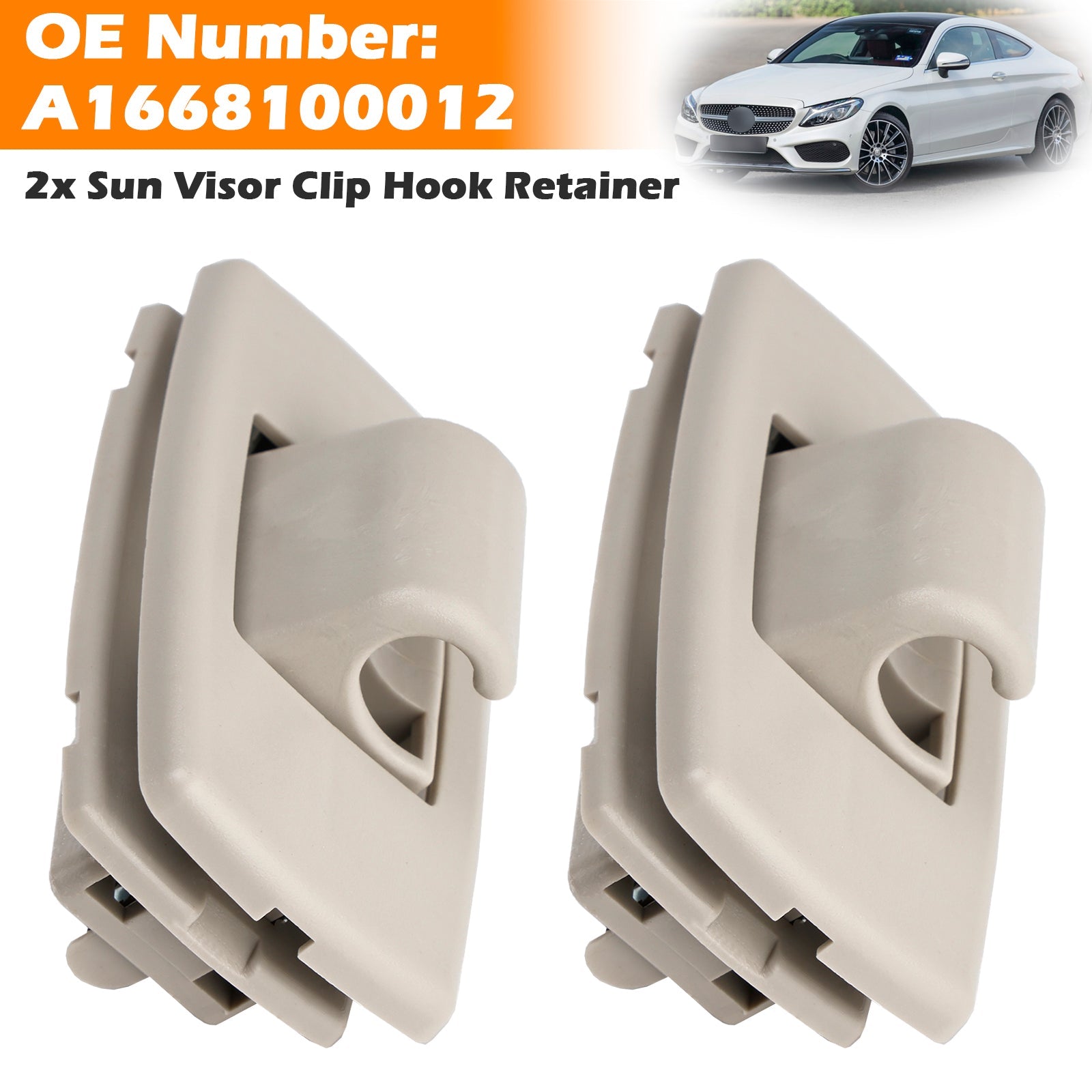 2x Gray Sun Visor Clip Hook Retainer For Mercedes Benz C-class W205 S205 15-19