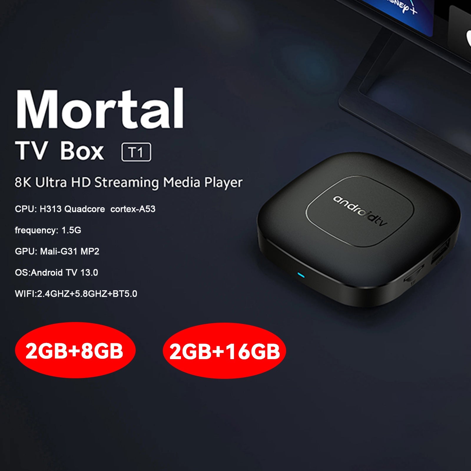 Android 13 Mortal T1 TV BOX Wifi Ram 2GB ROM 8GB 16GB H.265 Media Player Receiver