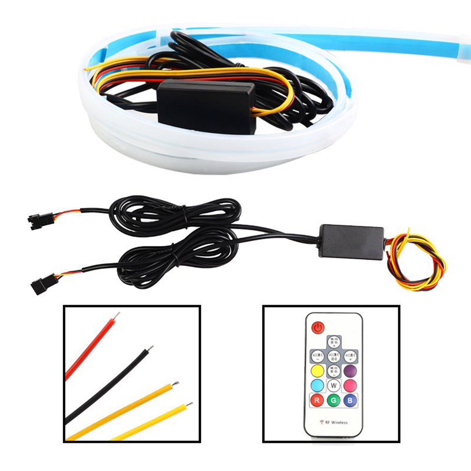 Ultra Thin Car LED Headlight Daytime Running Iridescent Light Eyebrow Strip With APP Controller 45cm
