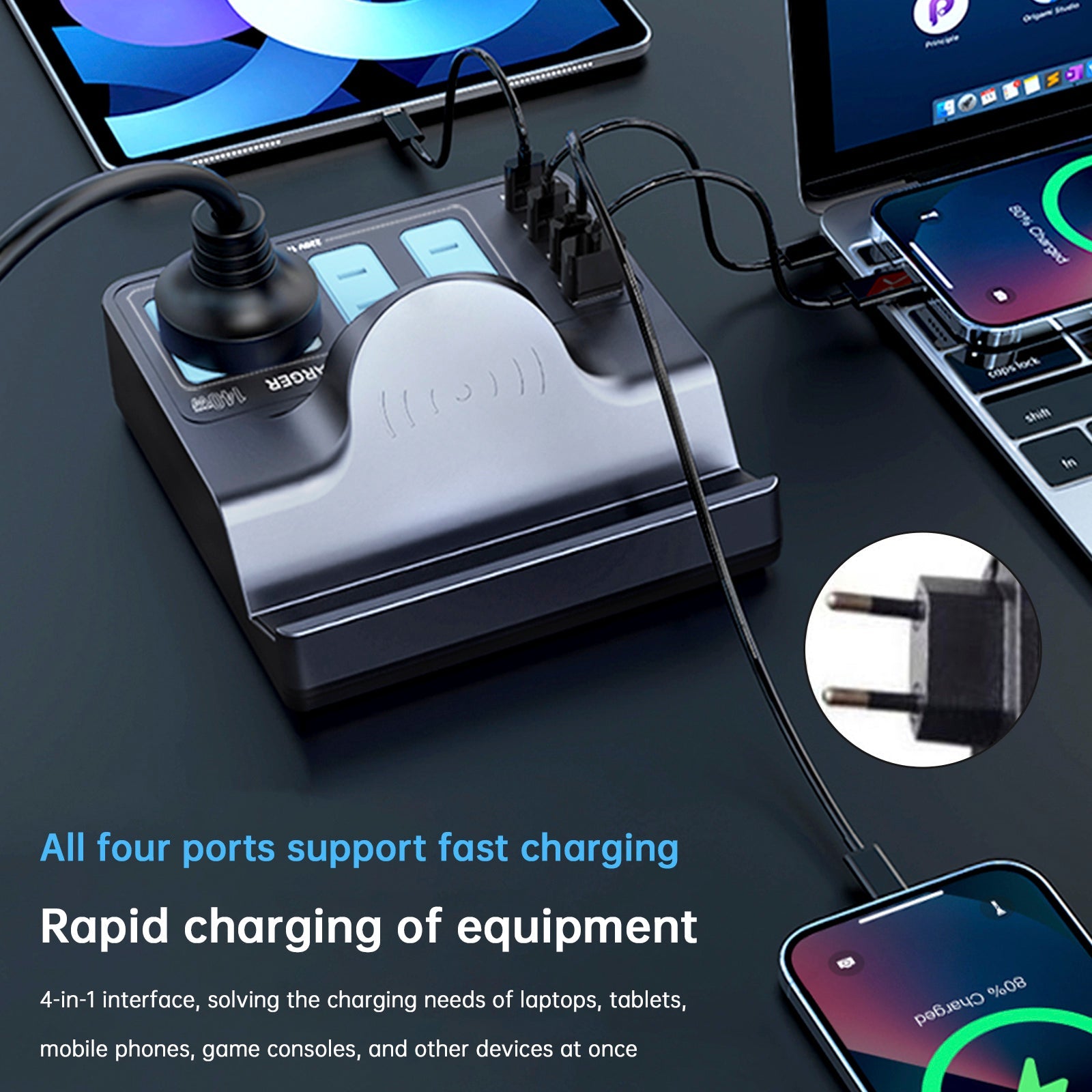 140W Smart Wireless Fast Charging Socket High Power PD100W Notebook QC Charging Mobile Phone Charger EU Plug