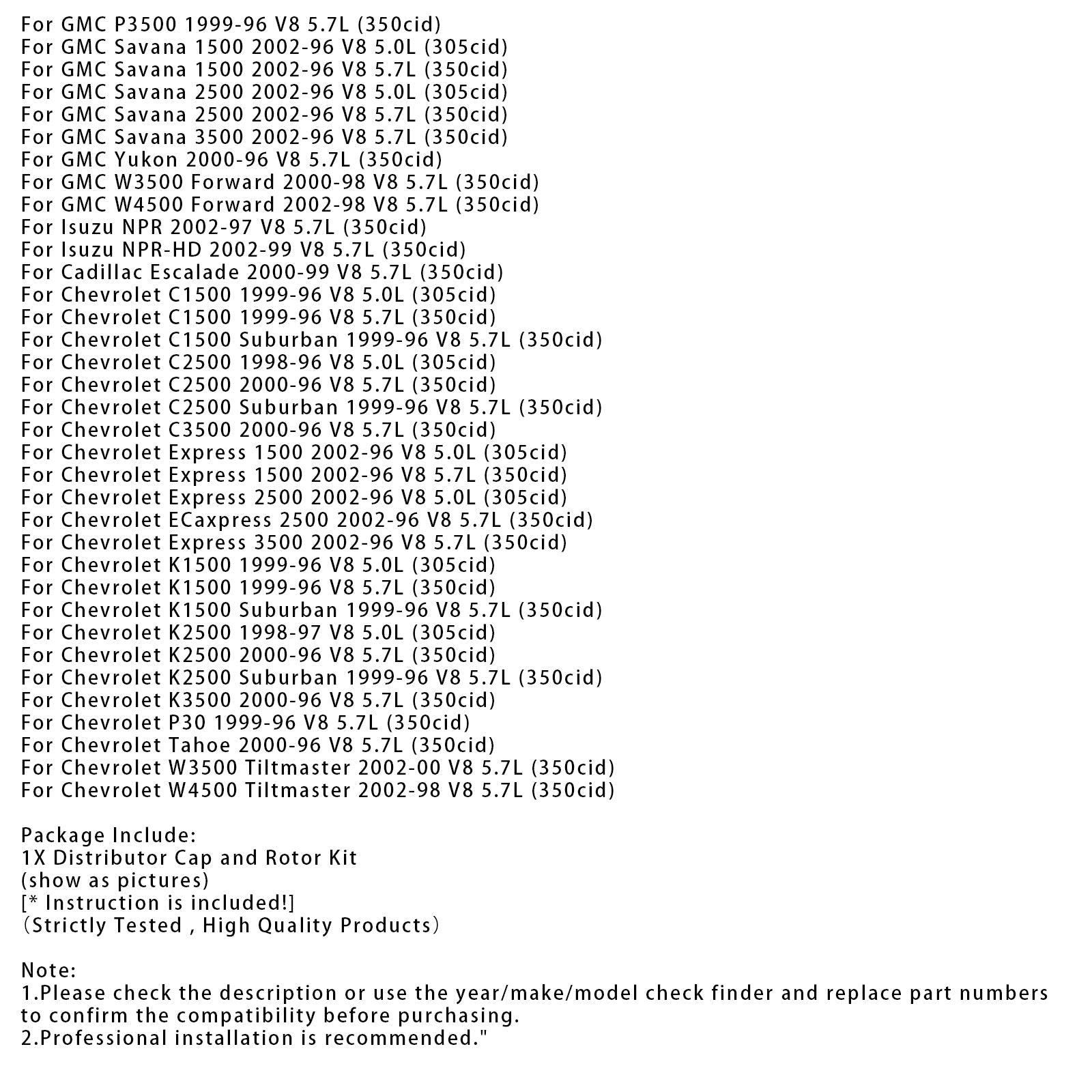 Distributor Cap and Rotor Kit 120141 For Chevy K1500 GMC 5.7L Vortec