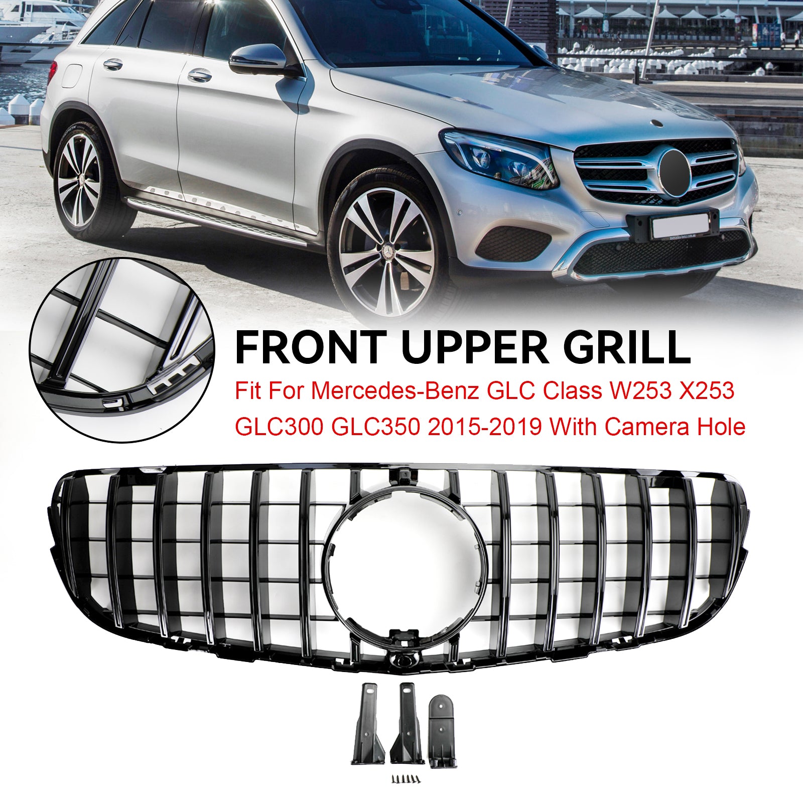 Front Bumper Grille Grill Fit Mercedes Benz GLC X253 C253 2015-2019 Gloss Black