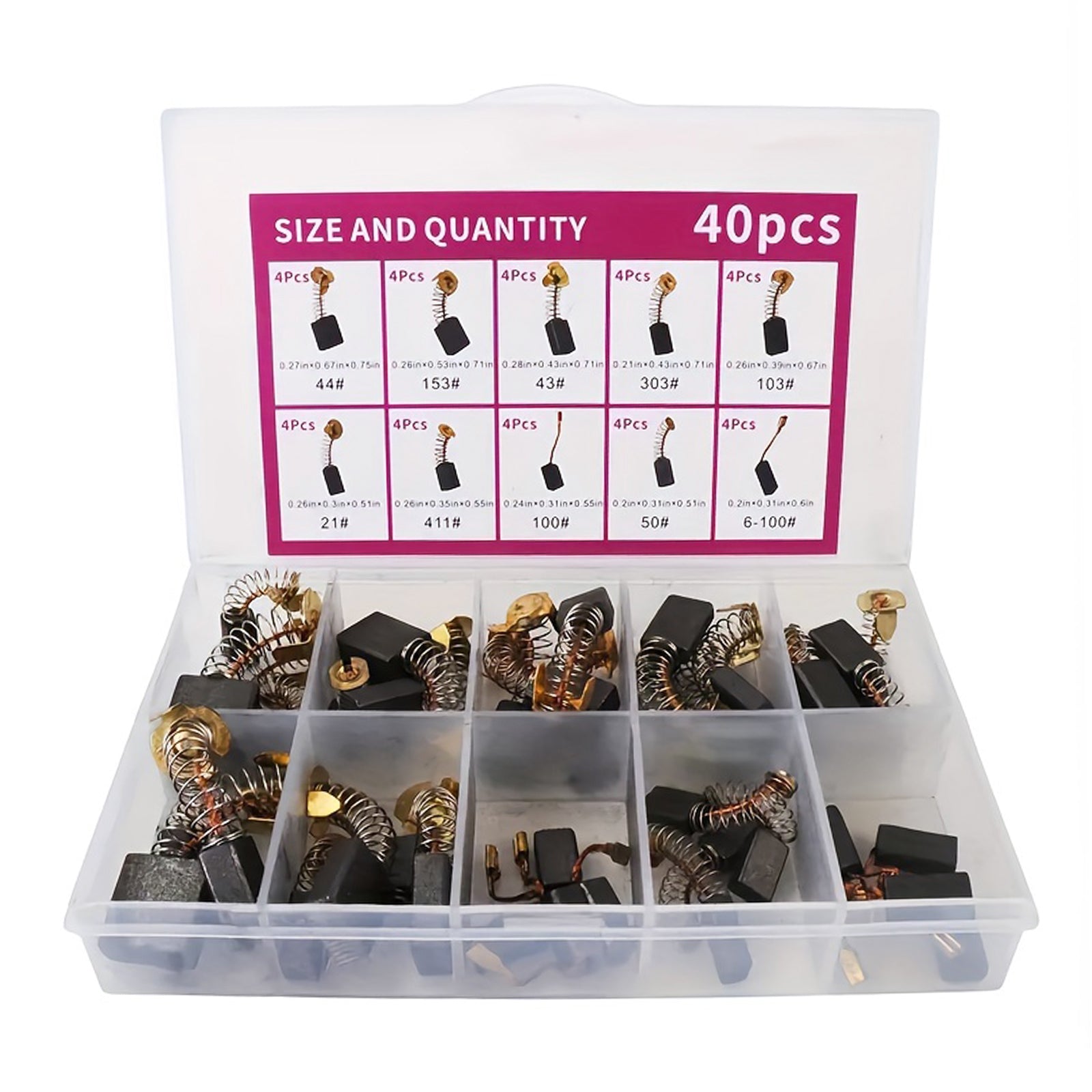 40Pcs Electric Motor Carbon Brushes 10 Sizes Replacement Repair Power Tool Part