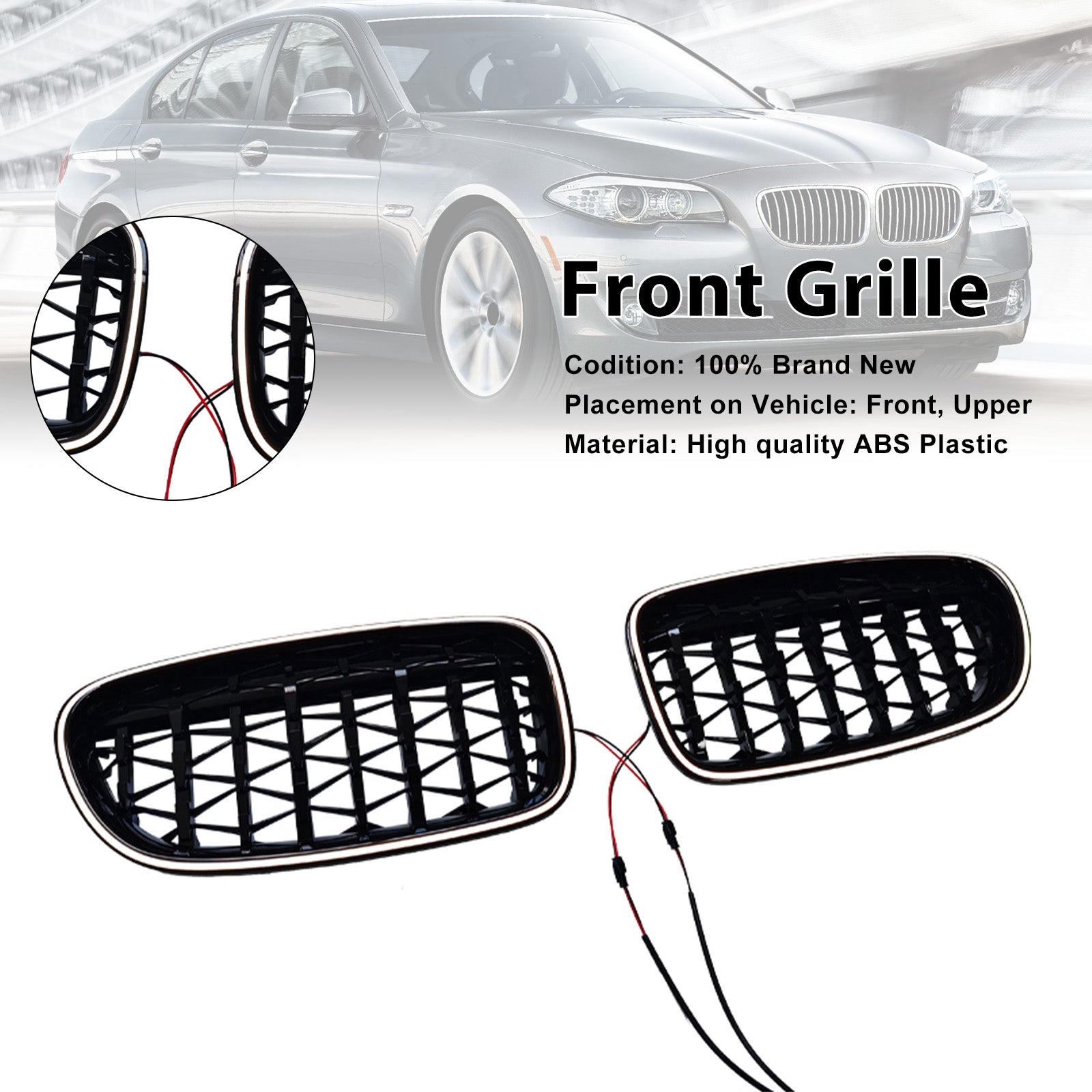 01.2009-10.2016 For BMW 5-Series F10 Sedan Gloss Black Kidney Bumper Grill Grille 51137203649 51137203650