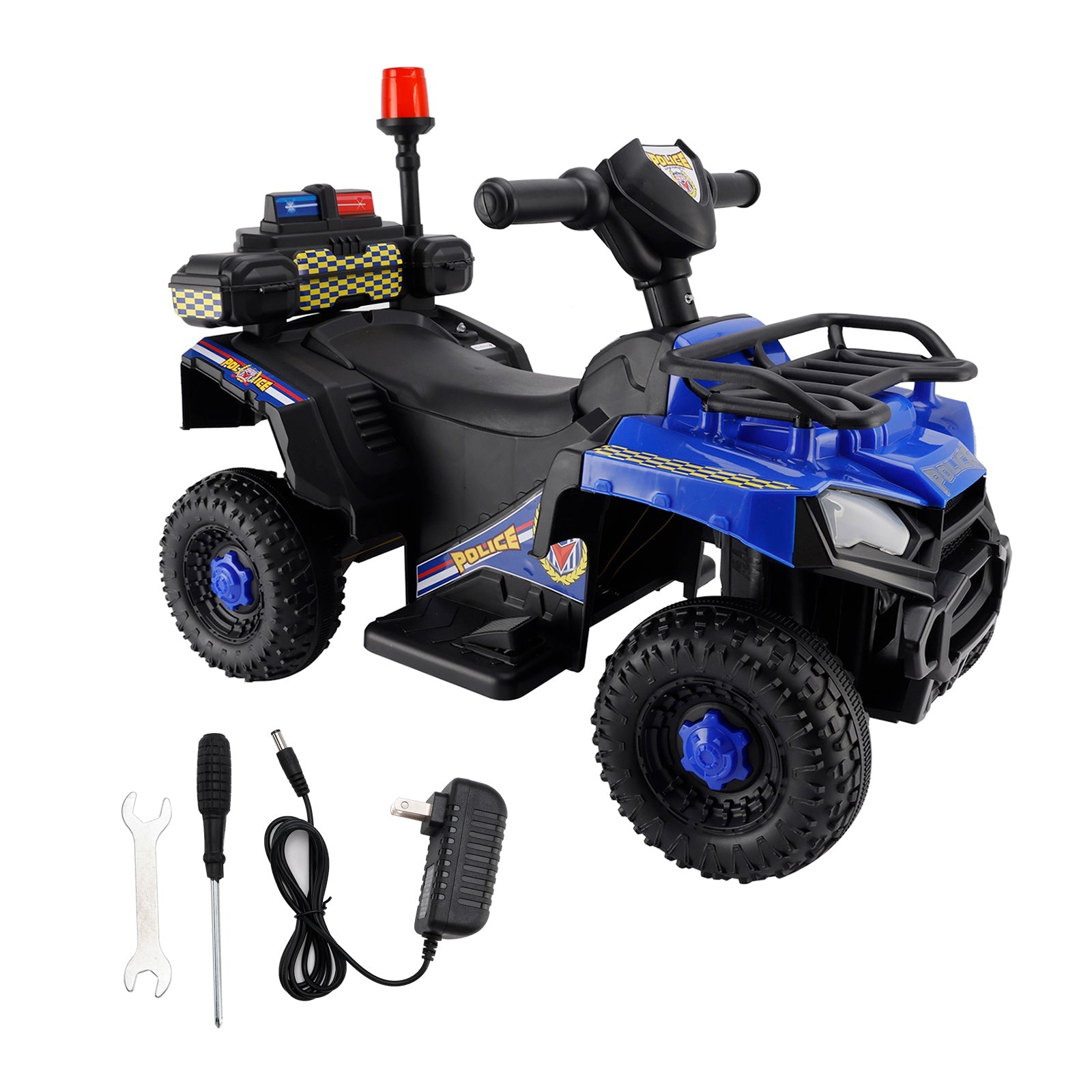 Dual Electric 6V Ride On Atv Police Car For Kid Toy Off-Road 4 Wheeler Car