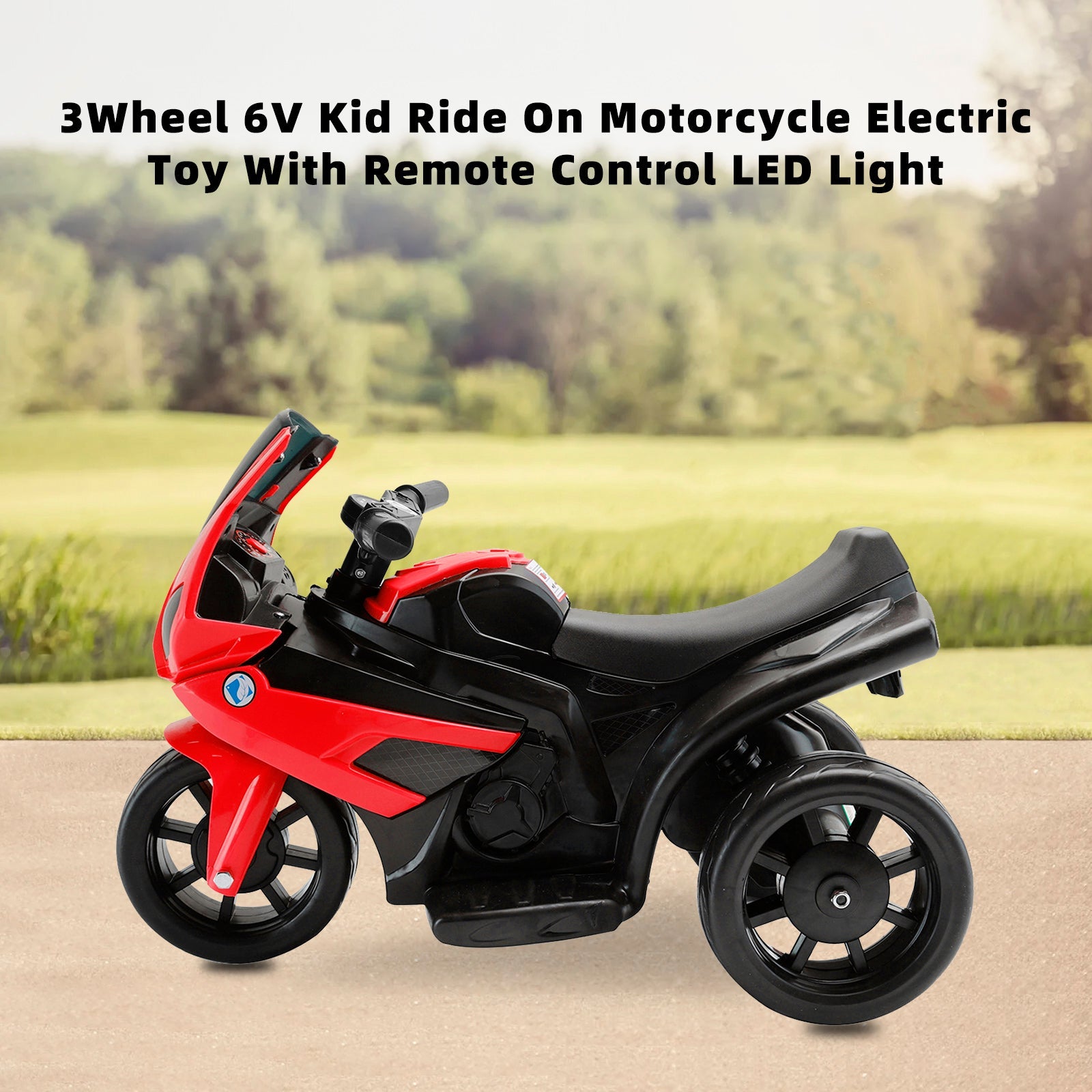 3Wheel 6V Kid Ride On Motorcycle Electric Toy With Remote Control LED Light Red