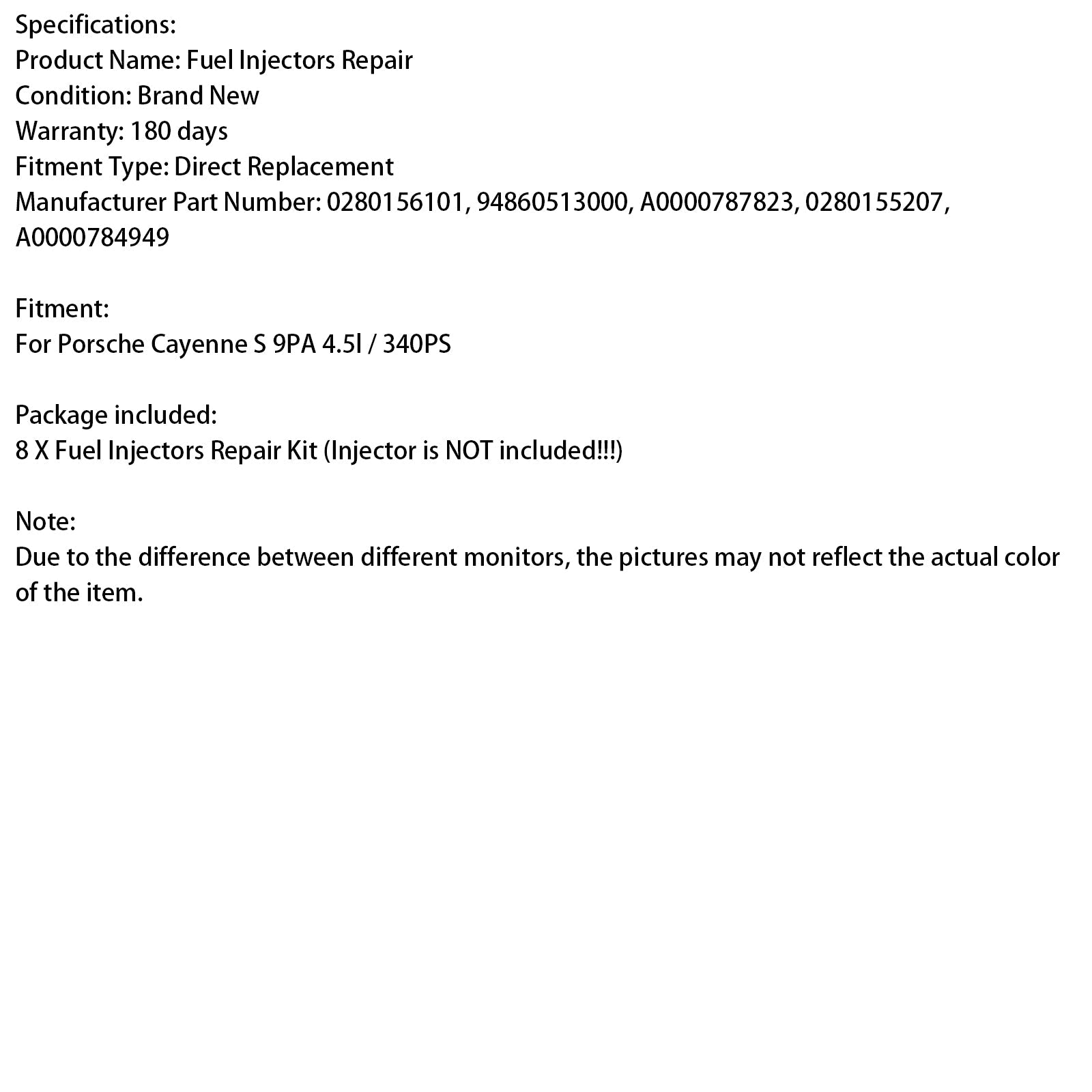 8PCS Fuel Injector Service Kit O-Ring 0280156101 Fit Porsche Cayenne S 4.5L