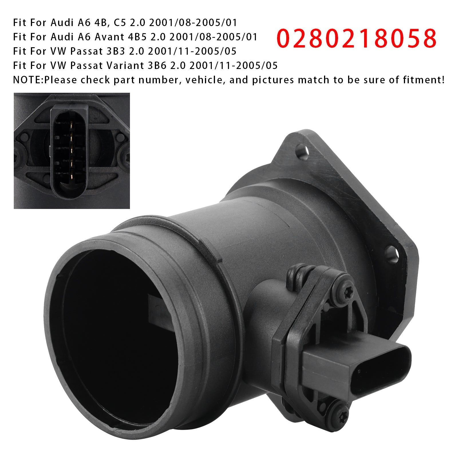 Mass Air Flow Meter Sensor For Audi A4 B6 B7 A6 C5 VW Passat 3B 2.0L 0280218058