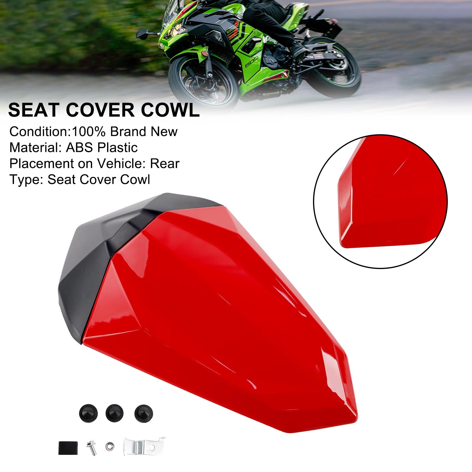 Tail Rear Seat Fairing Cowl for Kawasaki Ninja 500 EX500R Z500 24-25 Red