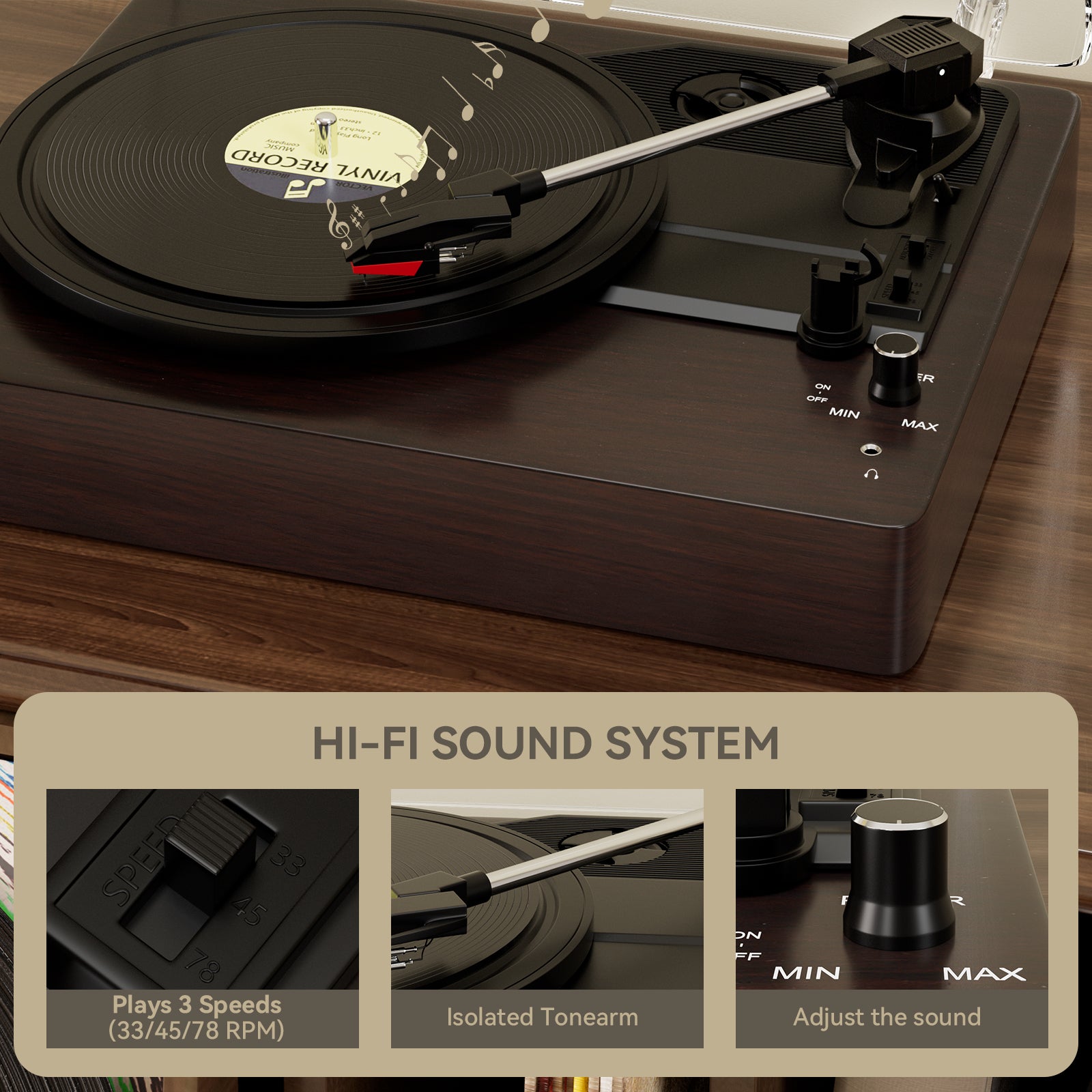 3 - Speed Turntable Decorative Record Player Split Bluetooth Vinyl Record Player