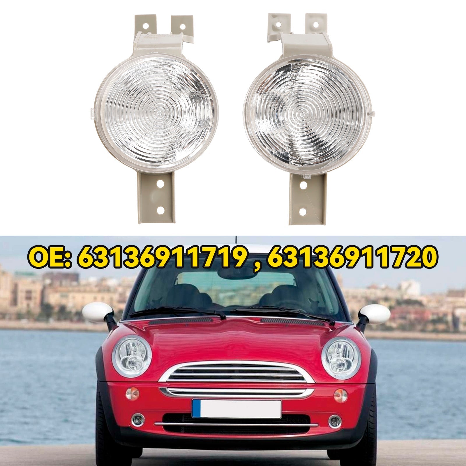 Pair of Front Indicator Light Lamp Flasher Clear Lens for Mini Cooper