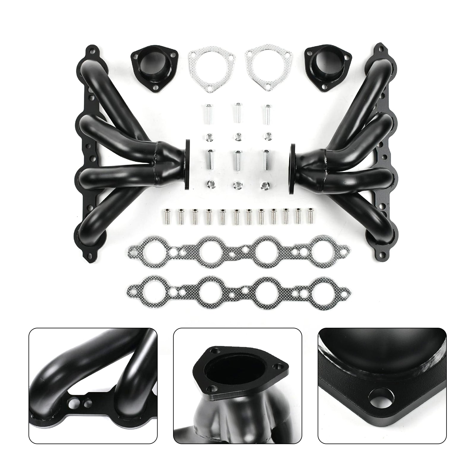 Black Exhaust Manifold Header Fit Chevy LS LS3 LS6 LS7