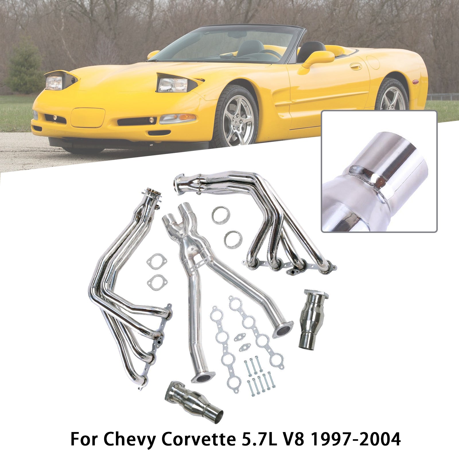 Stainless Exhaust Manifold Headers & X Pipe Fit Chevy Corvette 97-04 C5 LS1 LS6