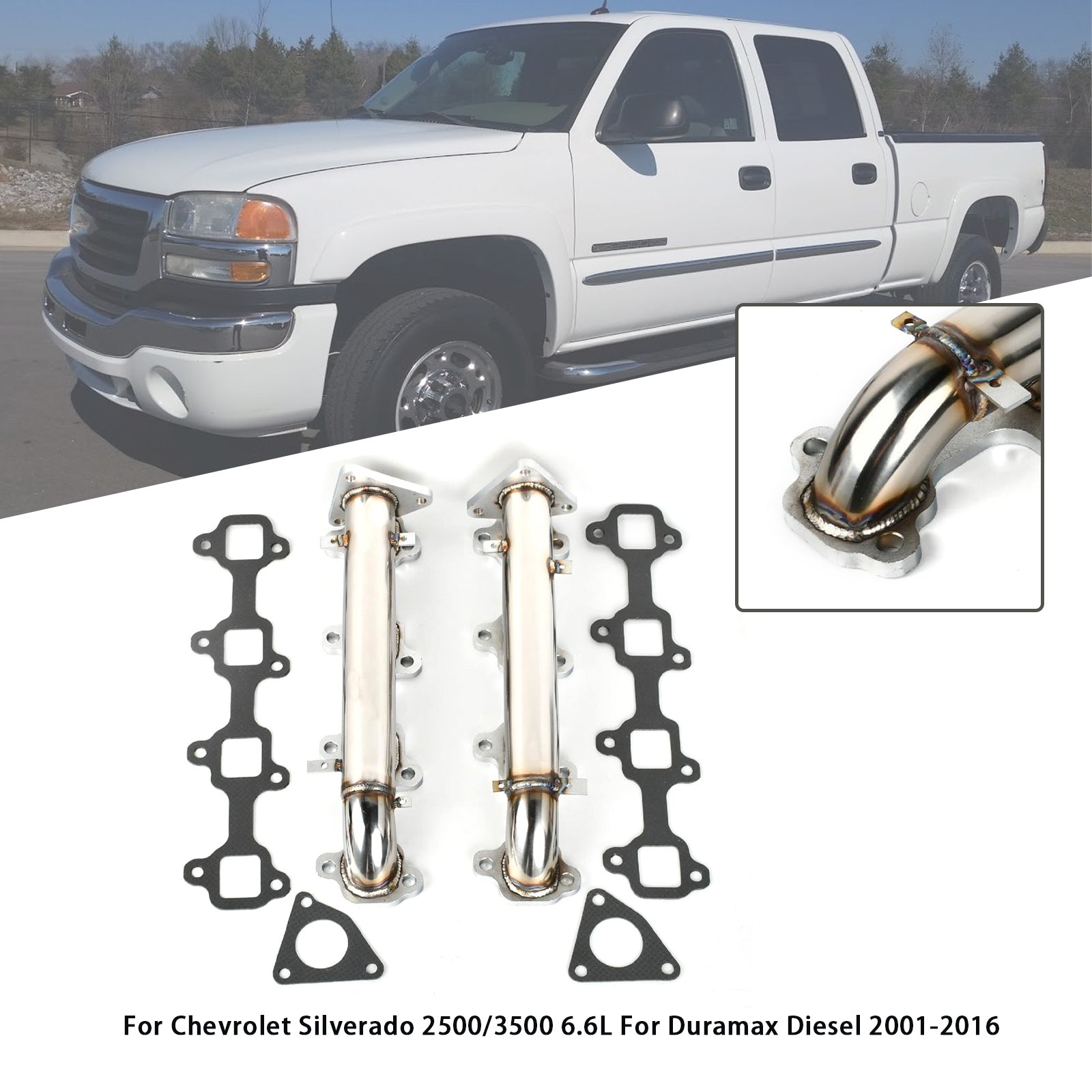Stainless Exhaust Manifold Header Fit Chevy Fit Duramax Diesel 6.6L 2001-2016