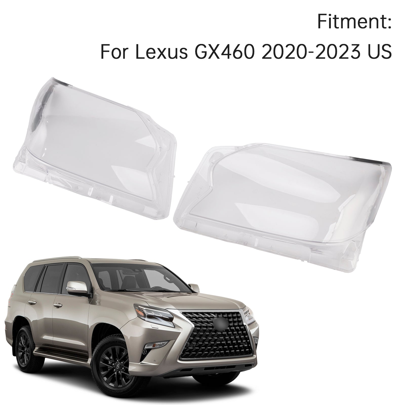 2Pcs Front Headlight Lens Shell+Seal Glue For Lexus GX460 2020-2023 US