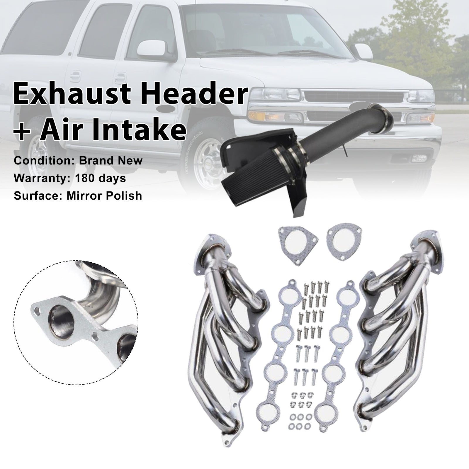 Exhaust Header Air Intake Fit Chevy Fit GMC Avalanche Silverado 2000-2006 V8