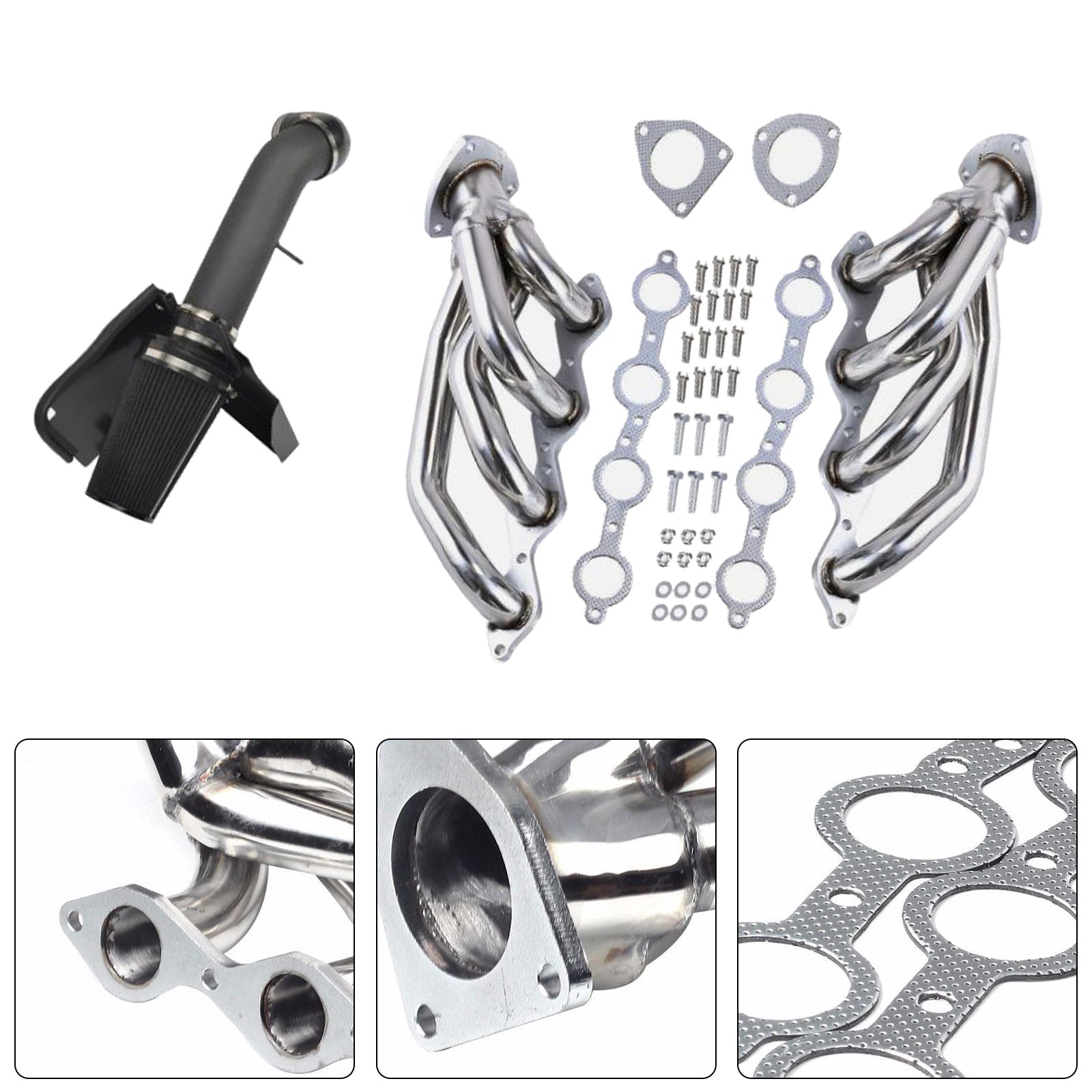 Exhaust Header Air Intake Fit Chevy Fit GMC Avalanche Silverado 2000-2006 V8
