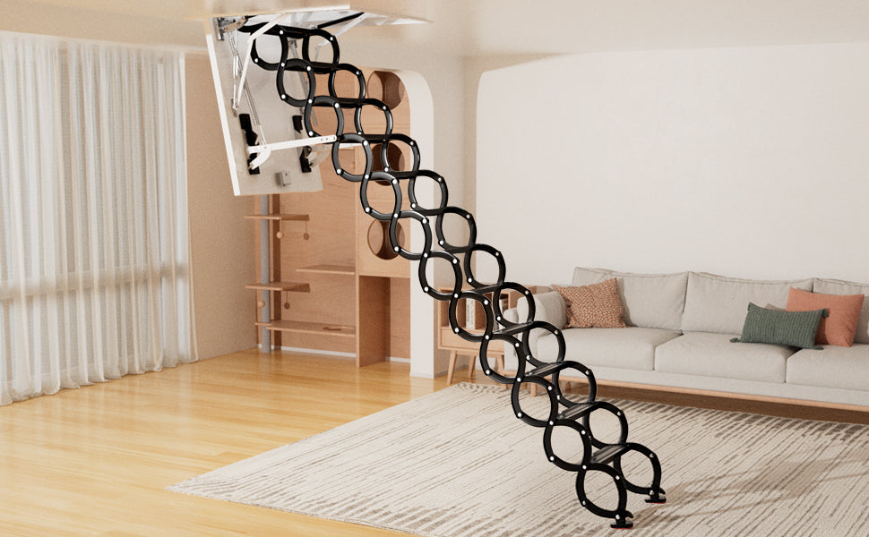 12 Steps Black Loft Wall Folding Pulldown Attic Ceiling Ladder Stairs 39.4*27.6"