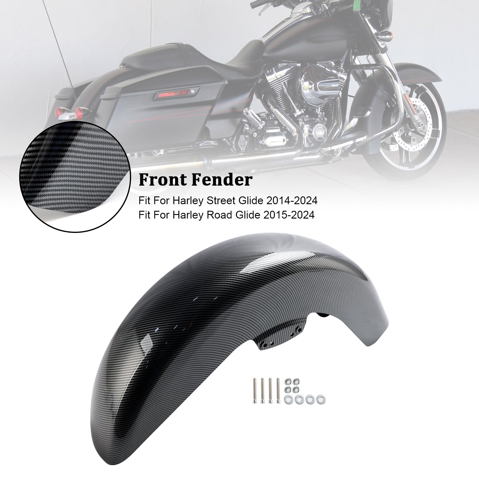 ABS Front Fender Mudguard For Touring Street Glide Road Glide 2014-2024 Carbon