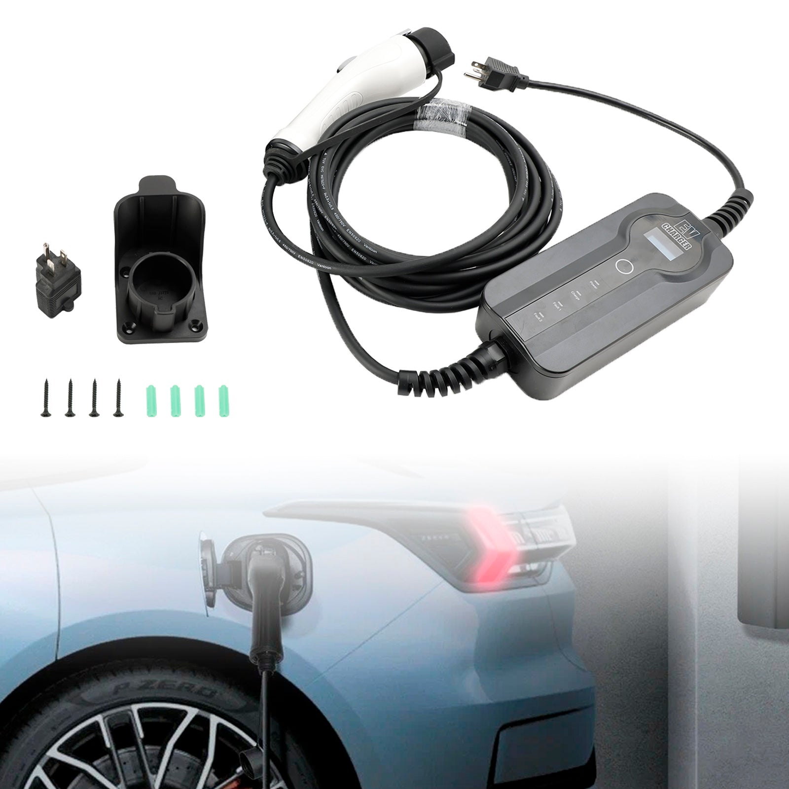 Cargador de Coche Eléctrico EV J1772 J1772A Hogar 100-240V 16A Ajustable 7 Metros Nivel 2